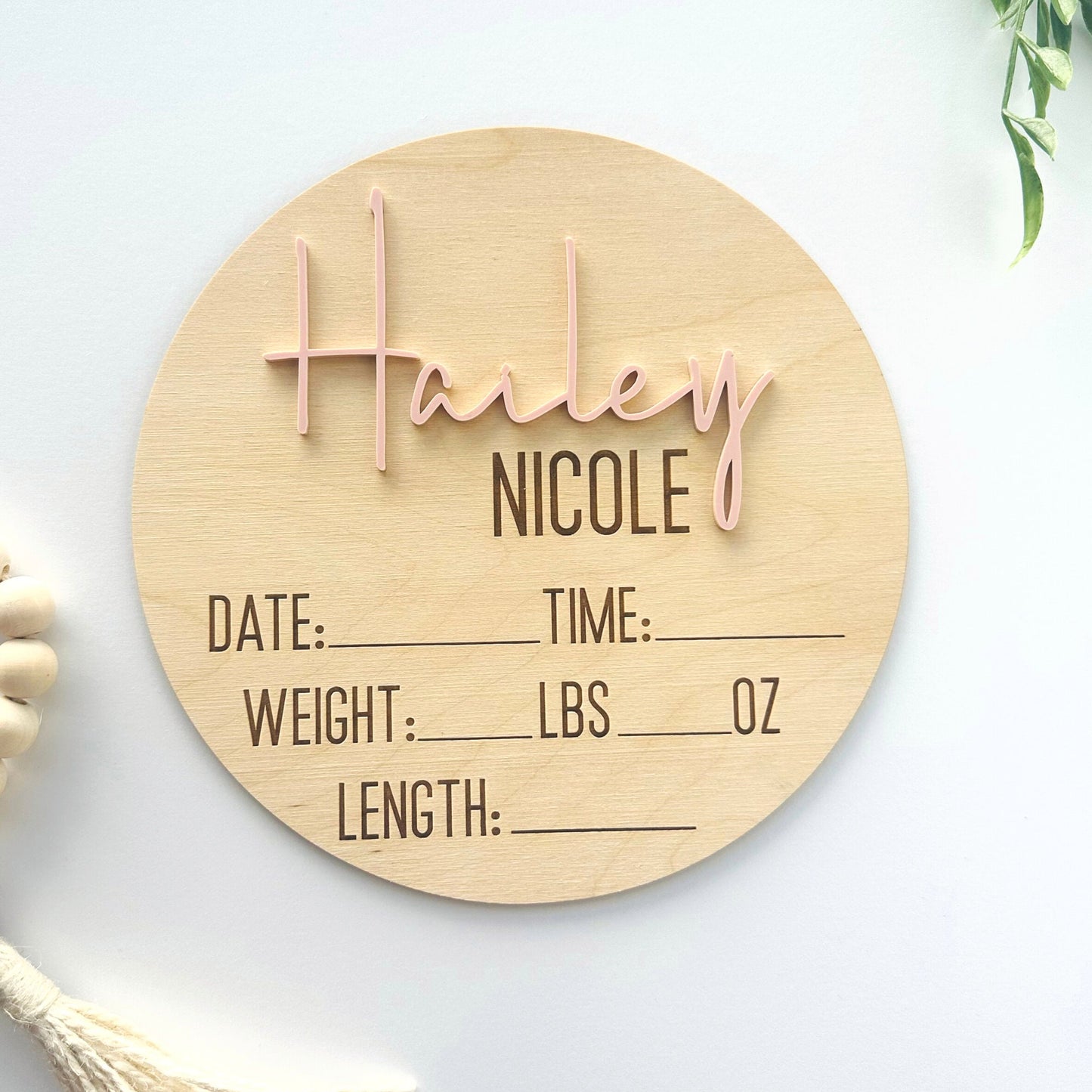 Baby Birth Announcement Sign & Milestone Set: Acrylic Name, Birth Stats