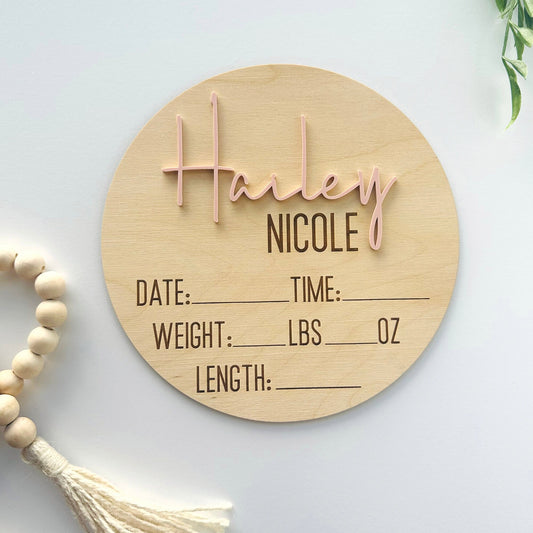 Wooden Birth Announcement Sign: Newborn Photo Prop, Birth Stats