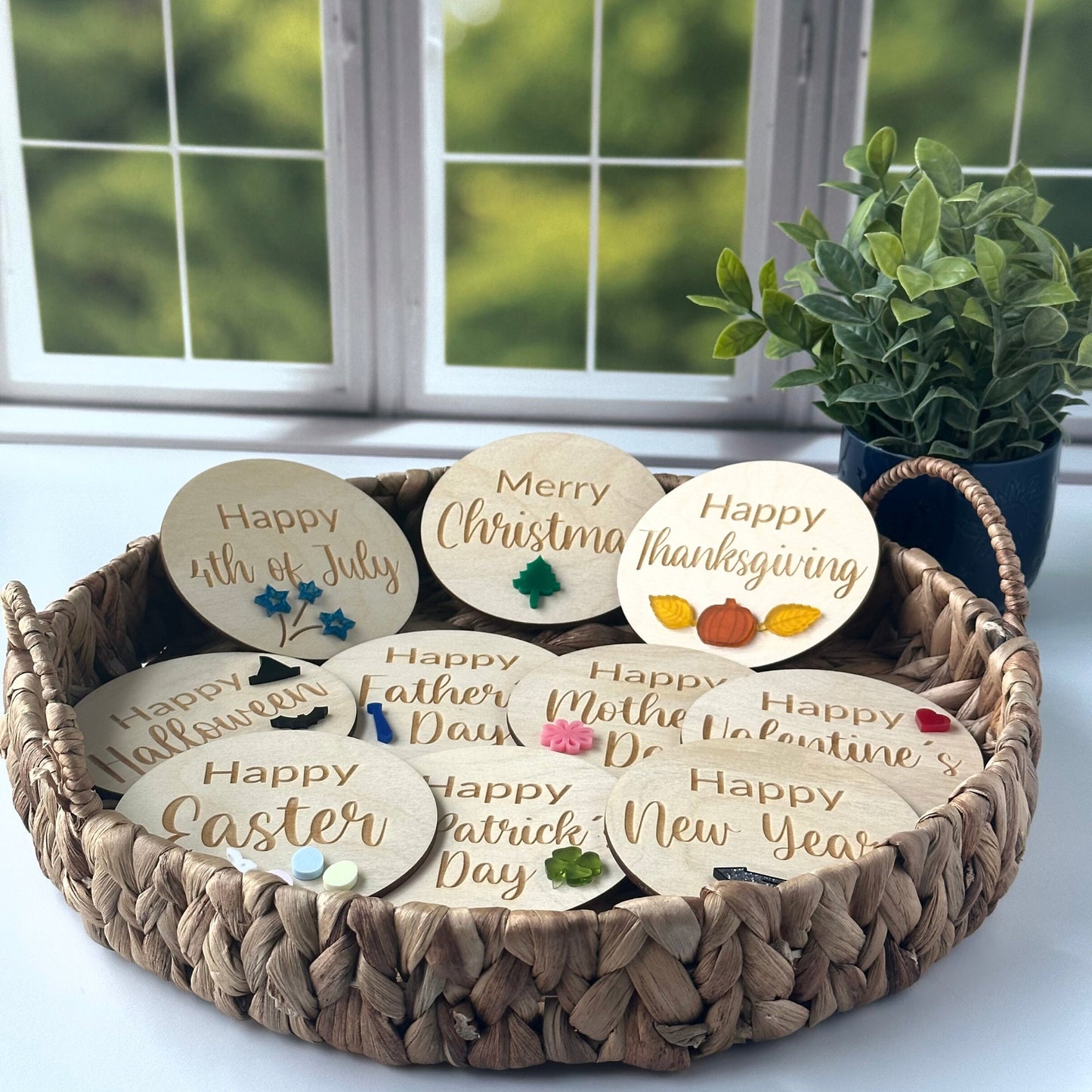 Wood Holiday Milestone Cards: Baby Photo Props, Expecting Mom Gift
