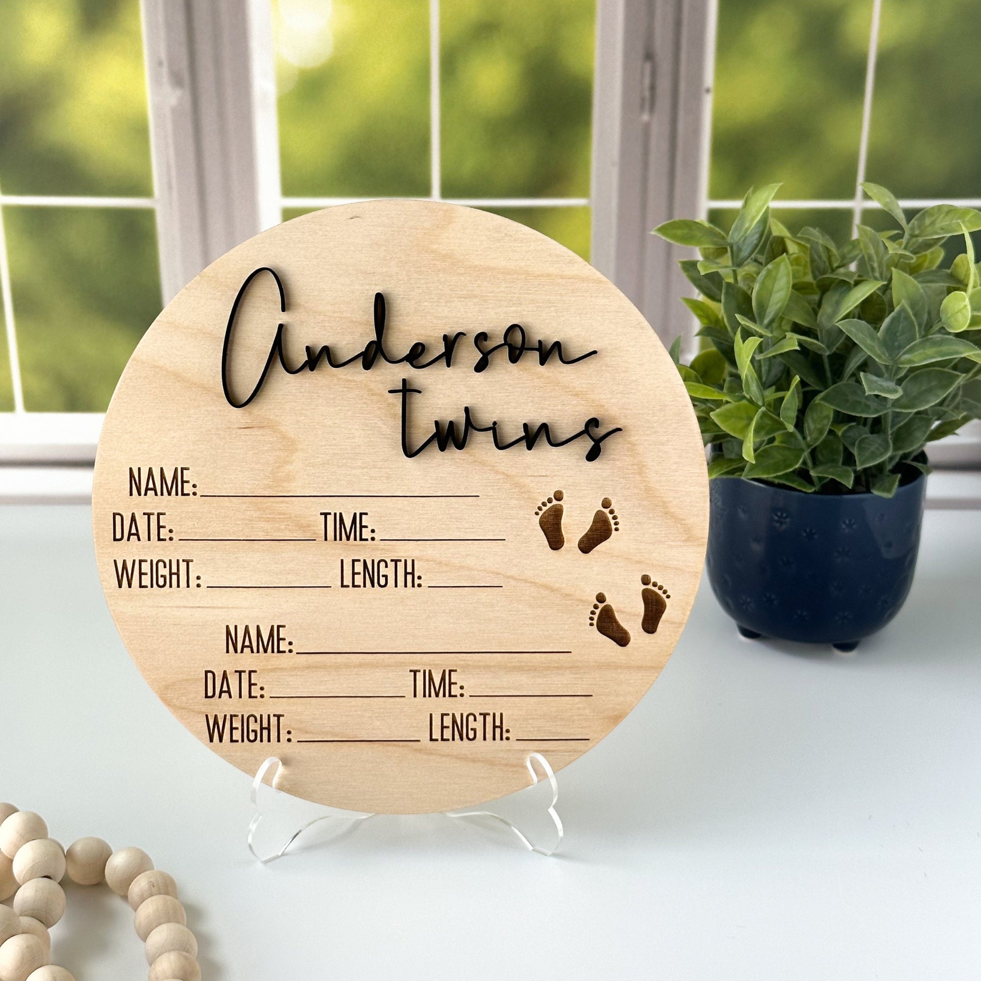 Twin Birth Announcement Sign: Hello World, Birth Stats