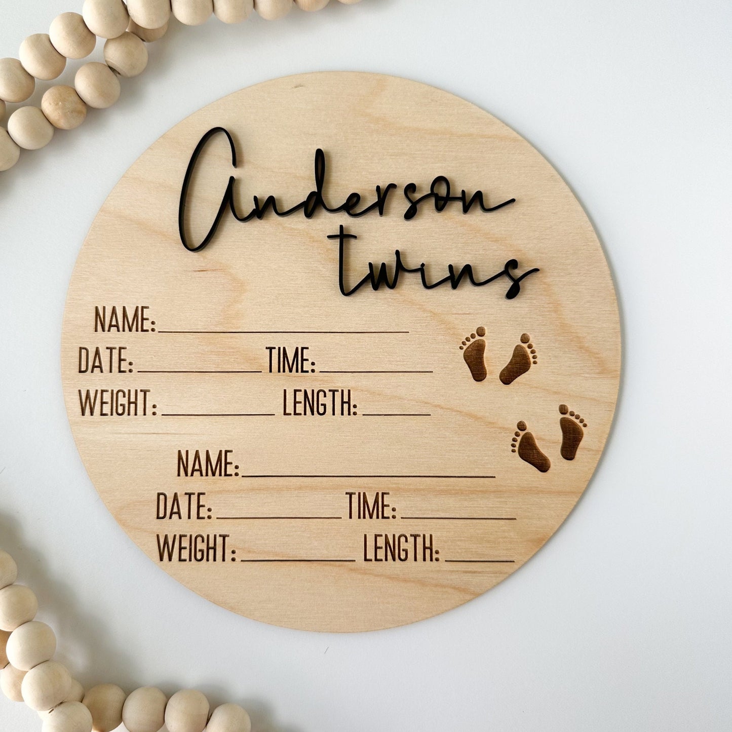 Twin Birth Announcement Sign: Hello World, Birth Stats