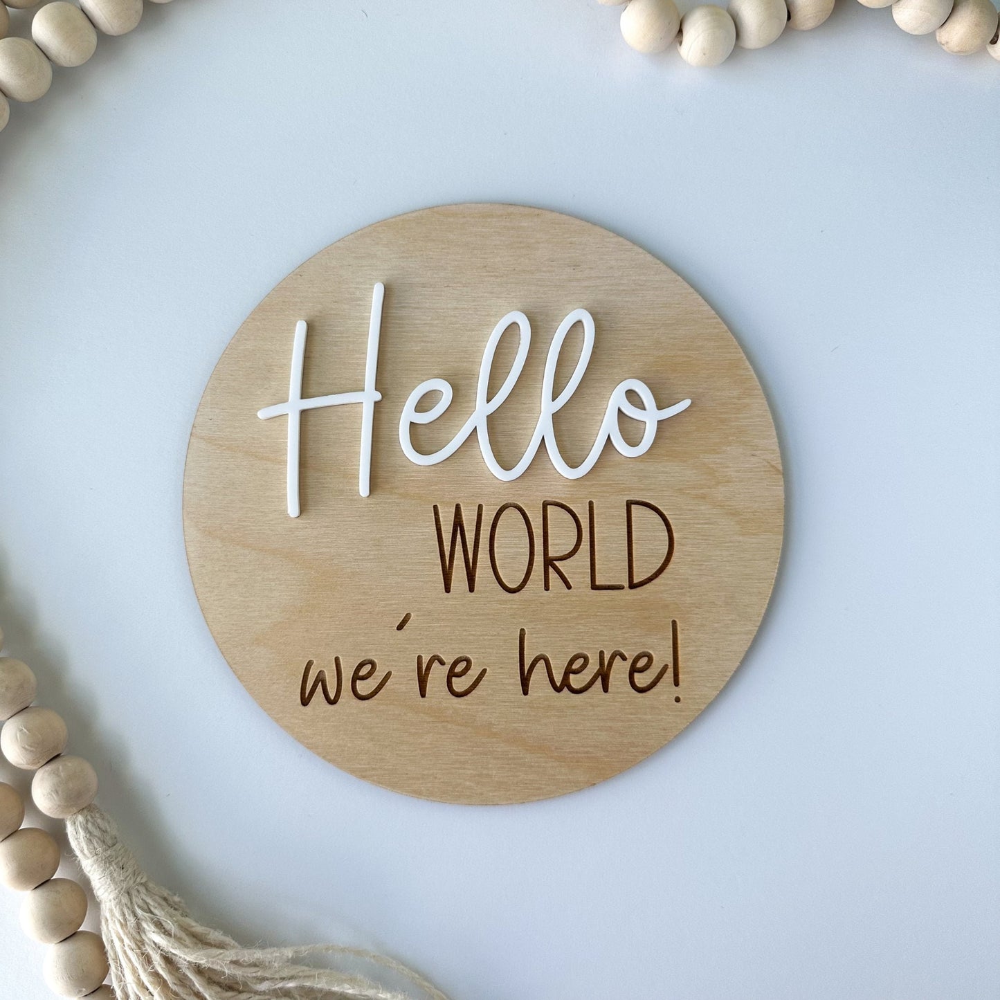 Twin Baby Hello World Sign: Acrylic Newborn Photo Prop