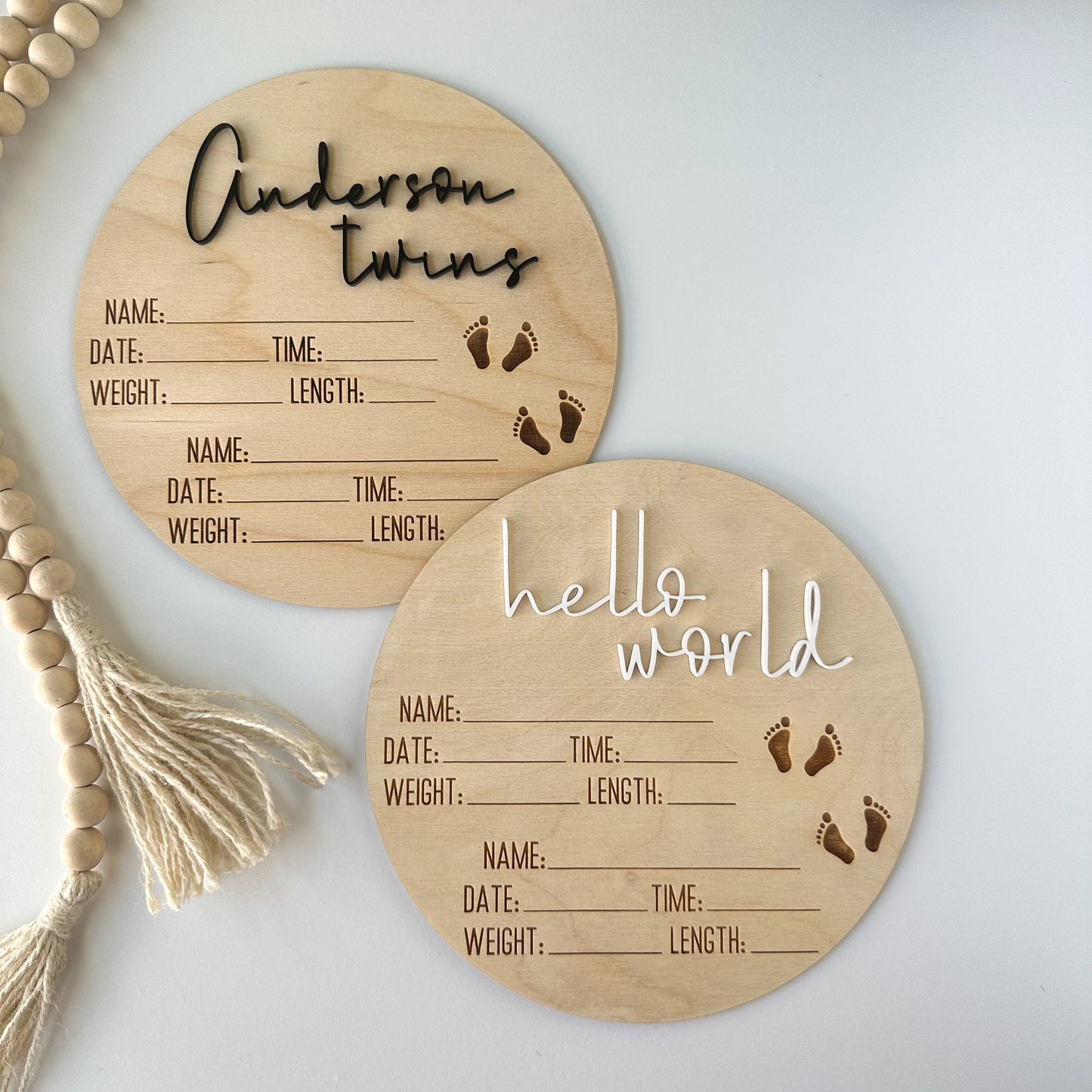 Twin Birth Announcement Sign: Hello World, Birth Stats