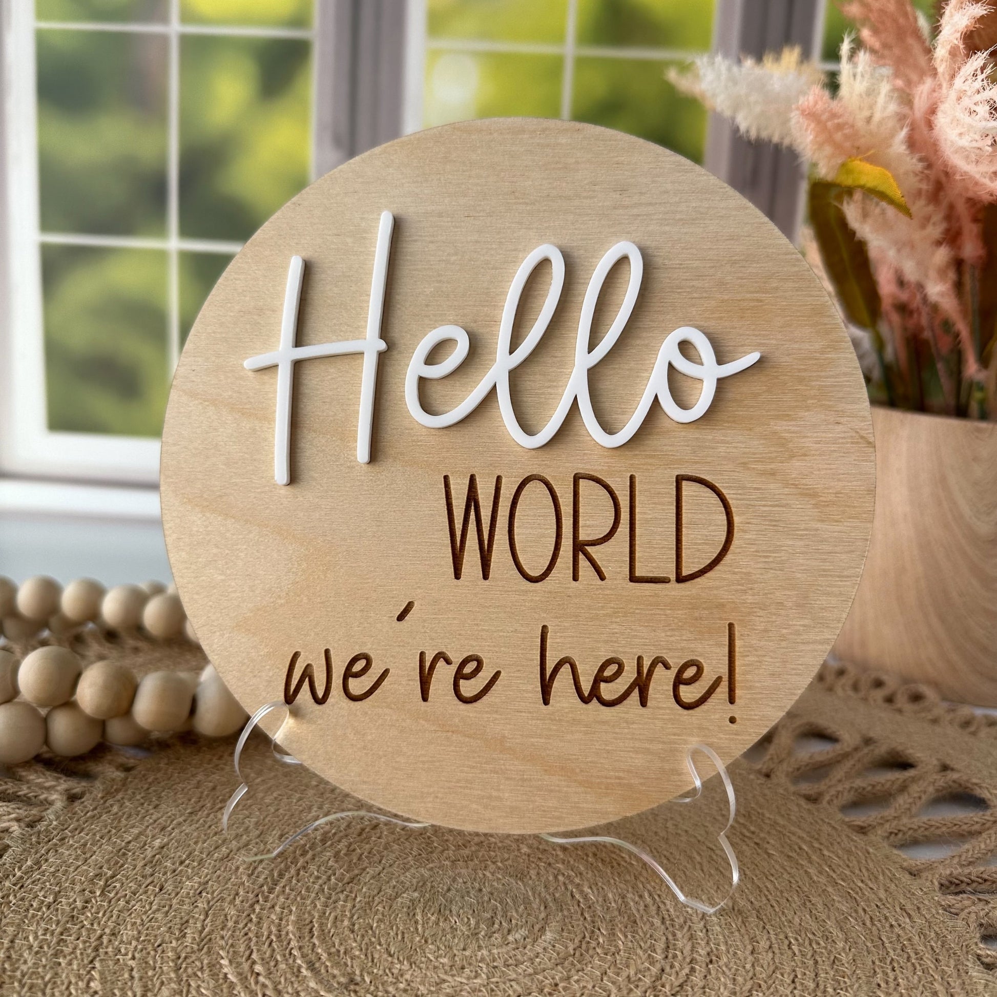 Twin Baby Hello World Sign: Acrylic Newborn Photo Prop