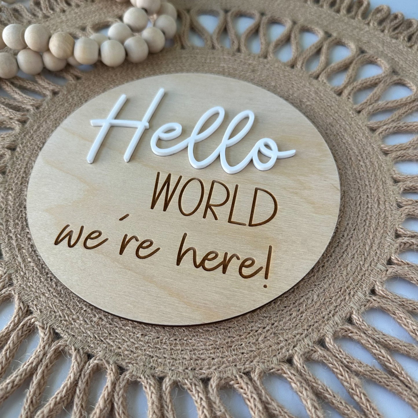 Twin Baby Hello World Sign: Acrylic Newborn Photo Prop