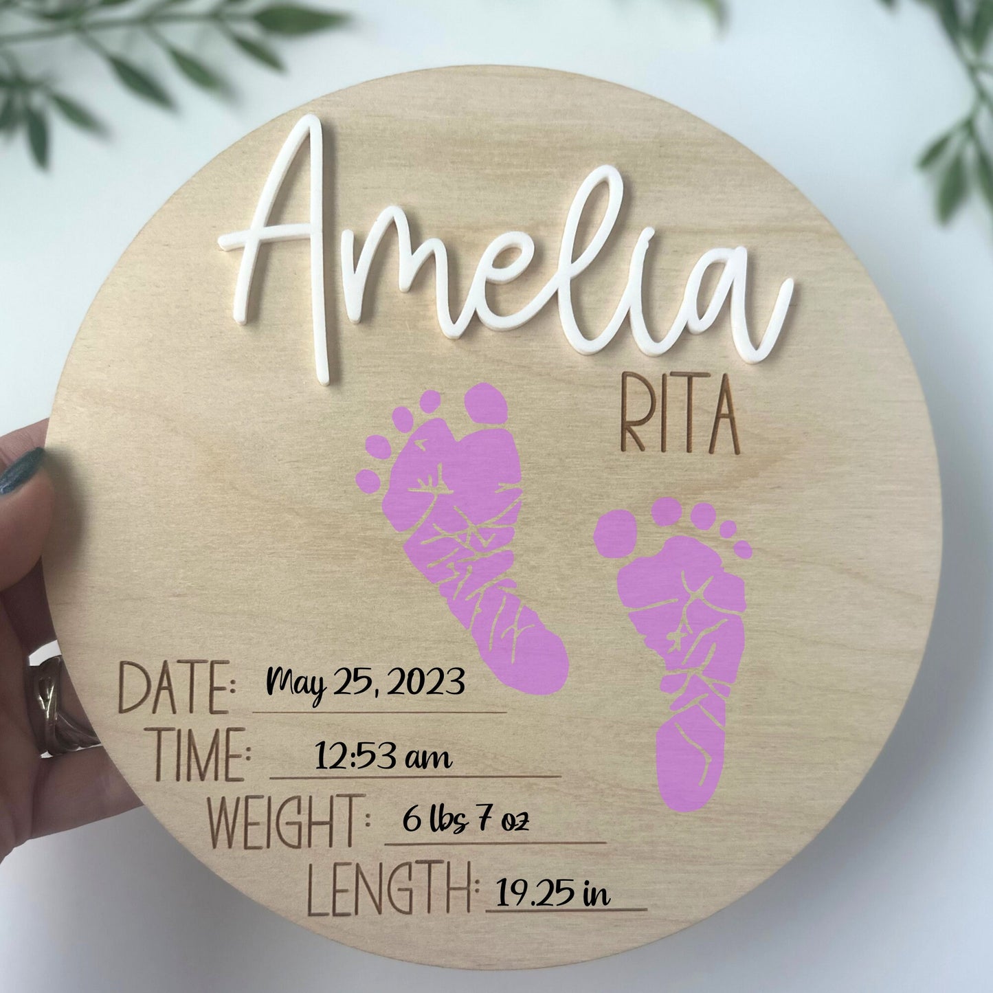 3D Baby Footprint Sign: Personalized Birth Stats Keepsake