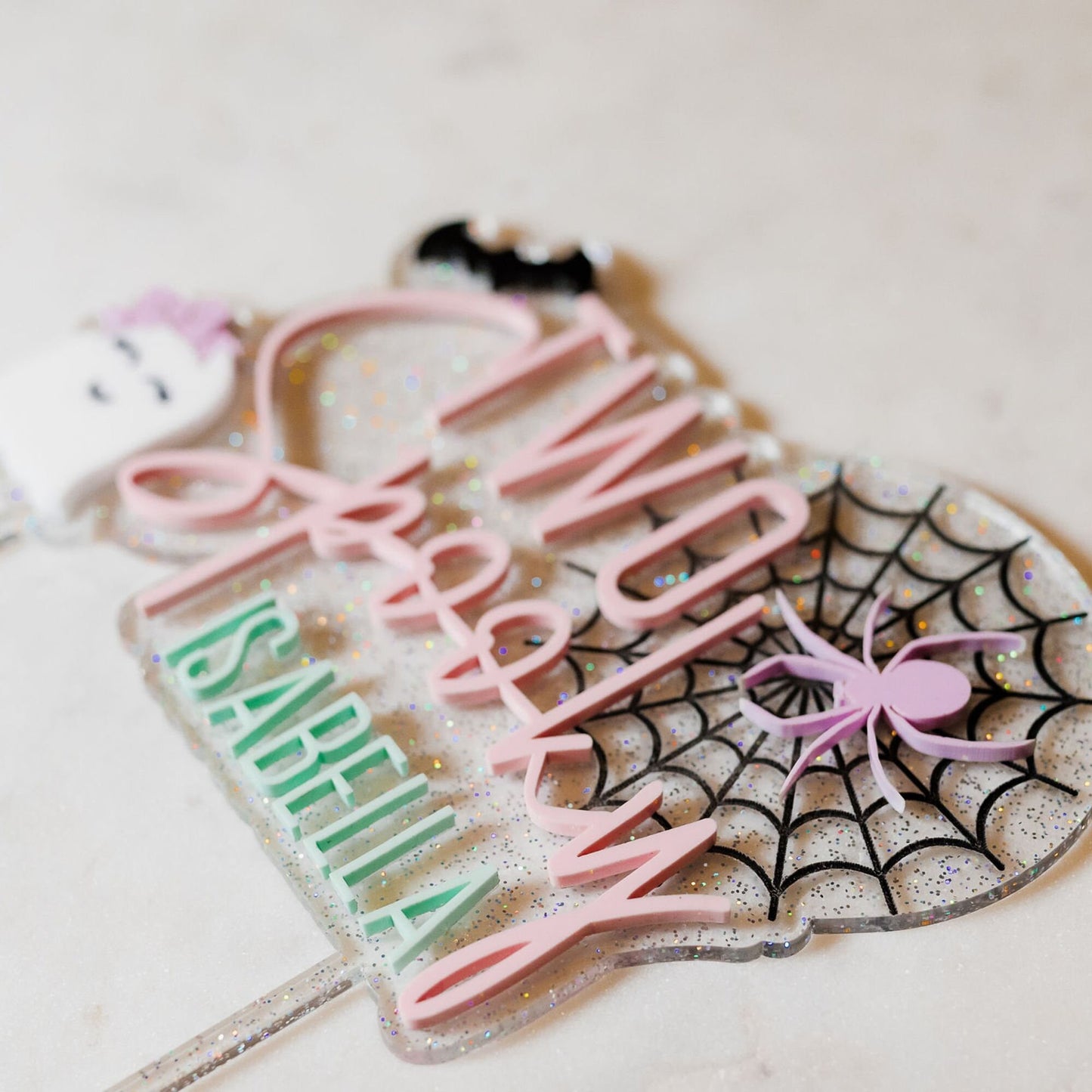 Four Ever Spooky, Acrylic Cake Topper, Pastel Halloween Birthday Decor