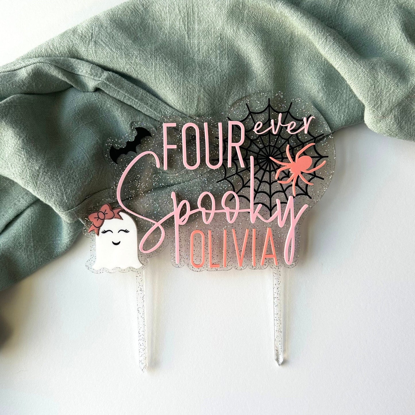 Four Ever Spooky, Acrylic Cake Topper, Pastel Halloween Birthday Decor