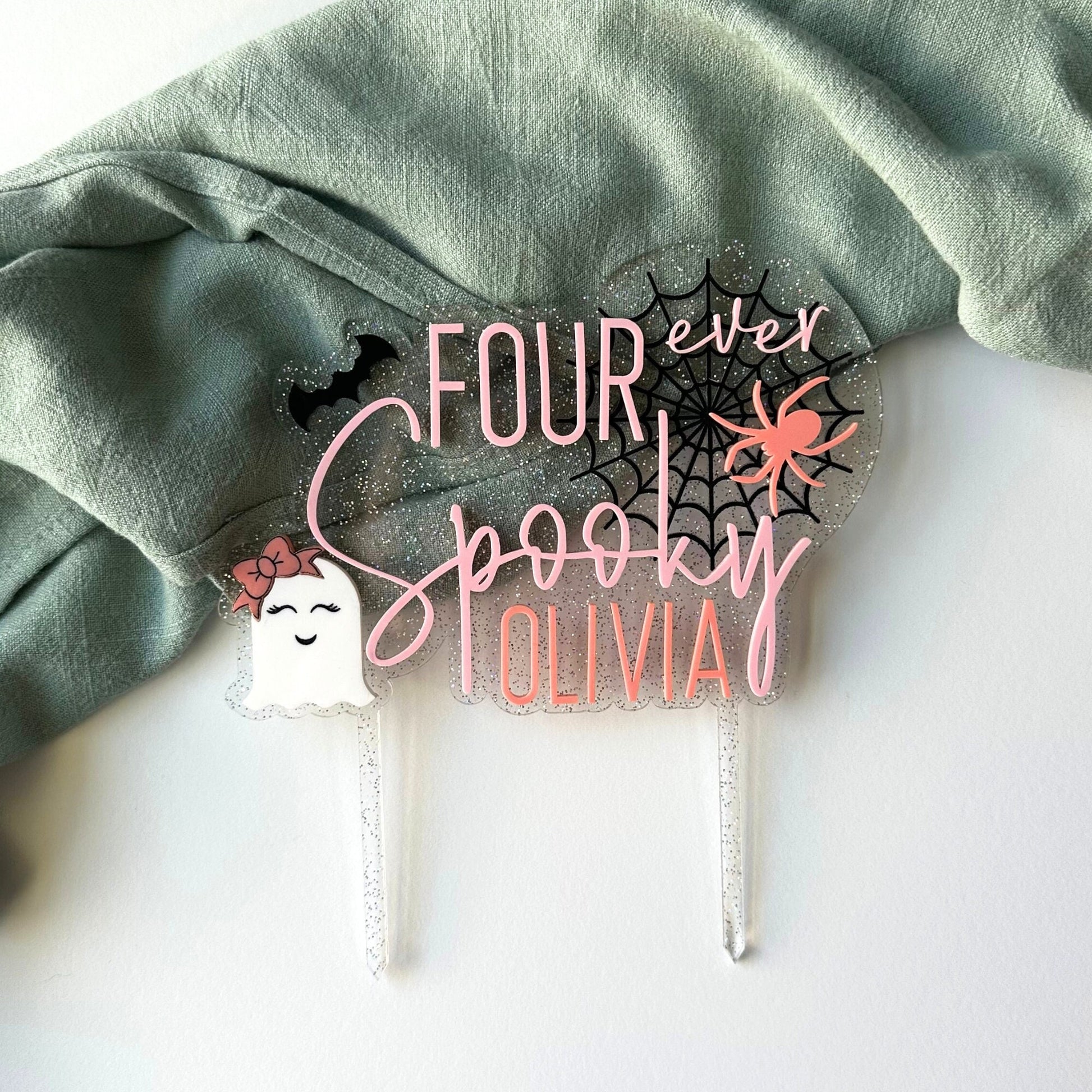 Four Ever Spooky, Acrylic Cake Topper, Pastel Halloween Birthday Decor