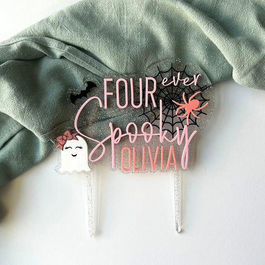 Four Ever Spooky, Acrylic Cake Topper, Pastel Halloween Birthday Decor