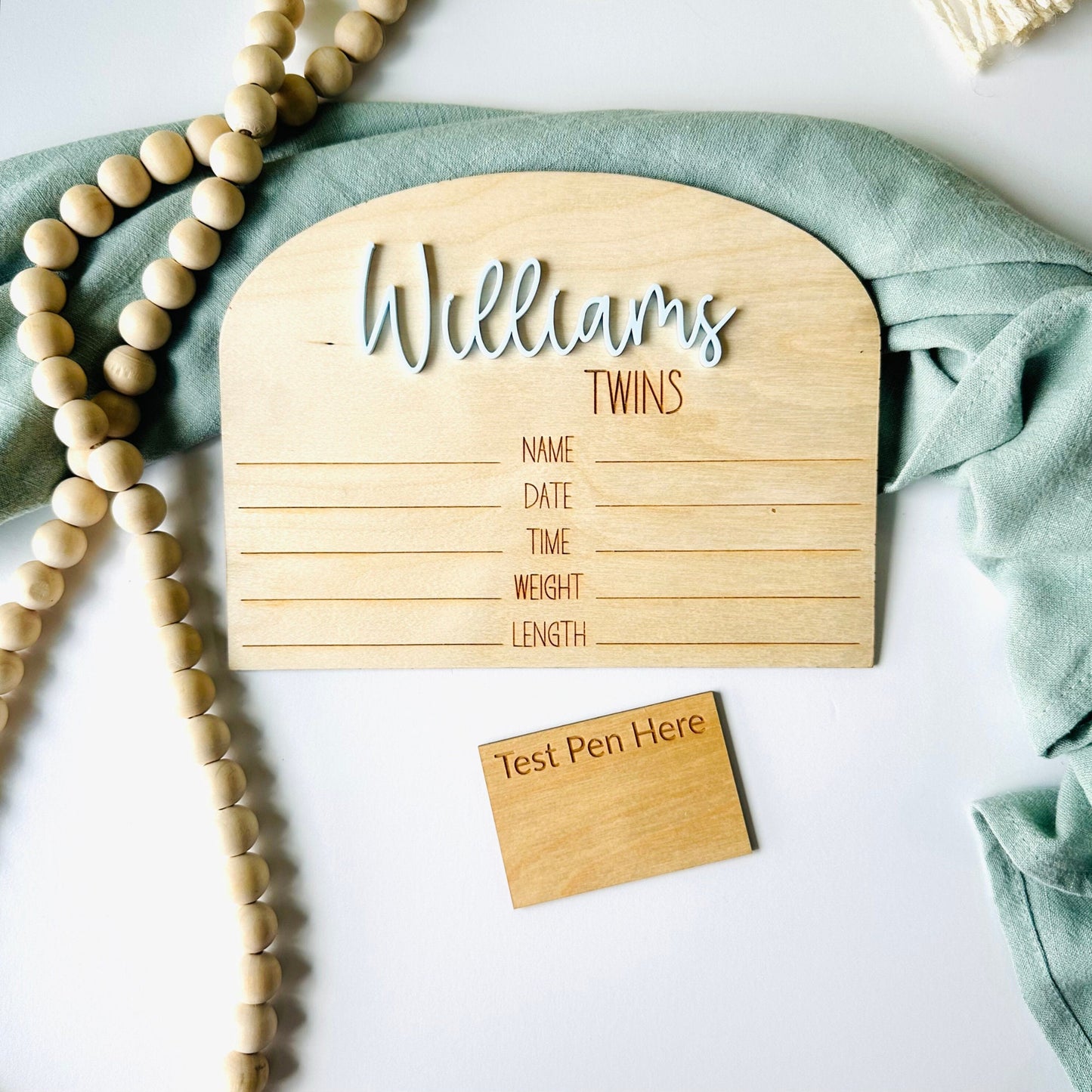 Wood & Acrylic Twin Birth Announcement Sign: Nursery Decor