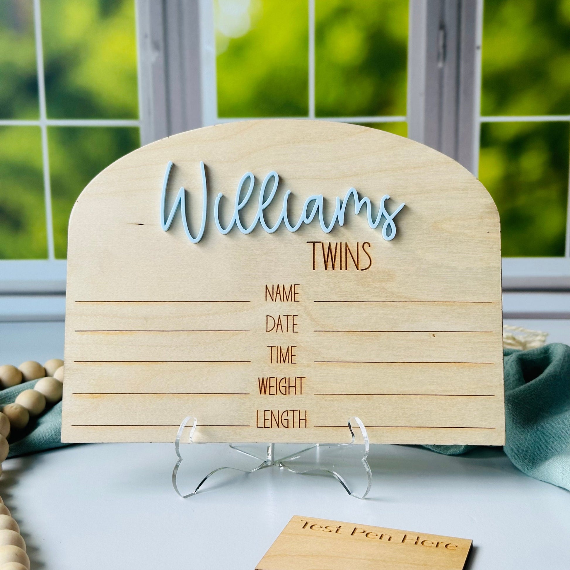 Wood & Acrylic Twin Birth Announcement Sign: Nursery Decor