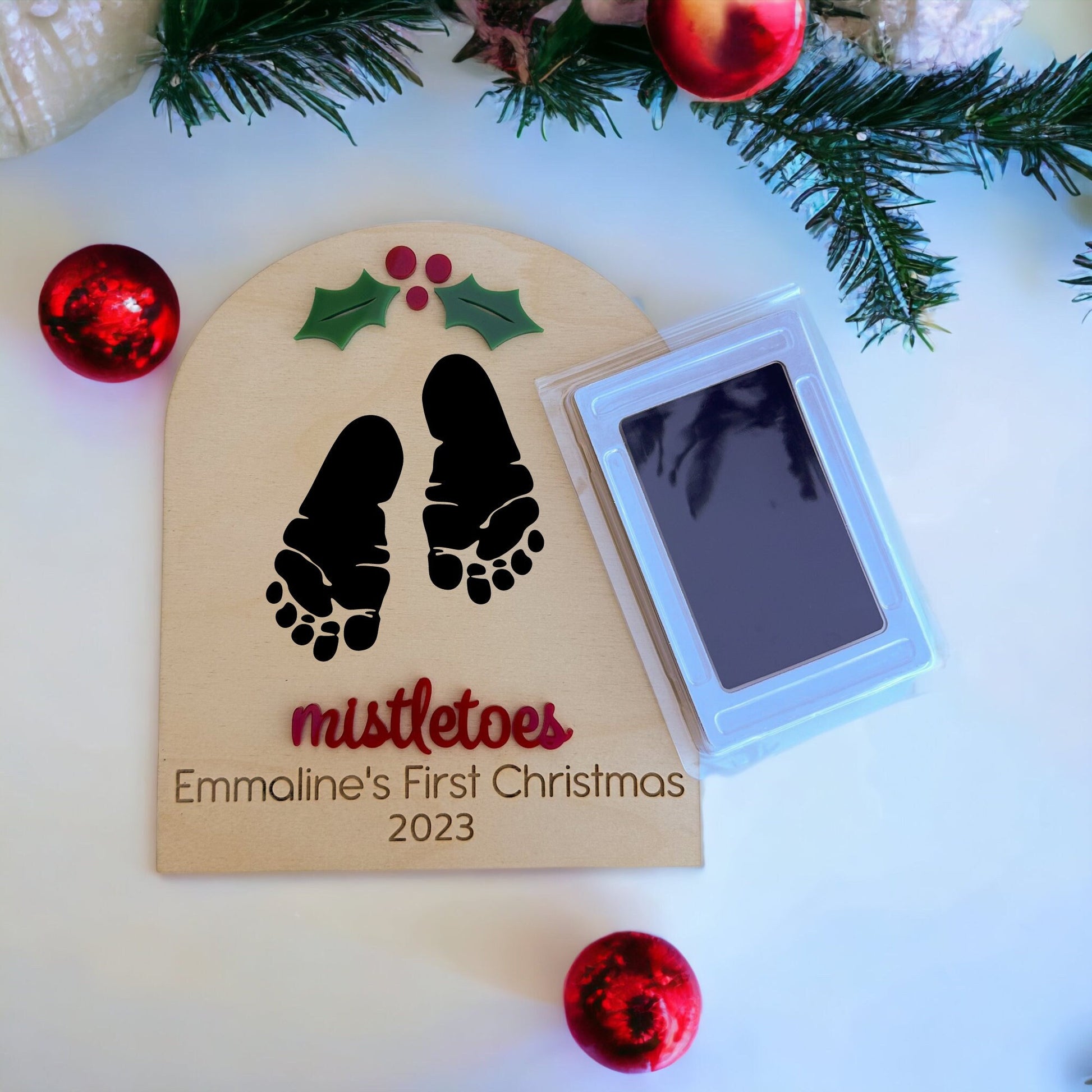 Mistletoe Baby Footprint Sign: First Christmas Keepsake