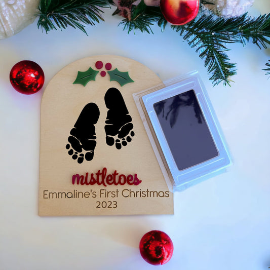 Mistletoe Baby Footprint Sign: First Christmas Keepsake