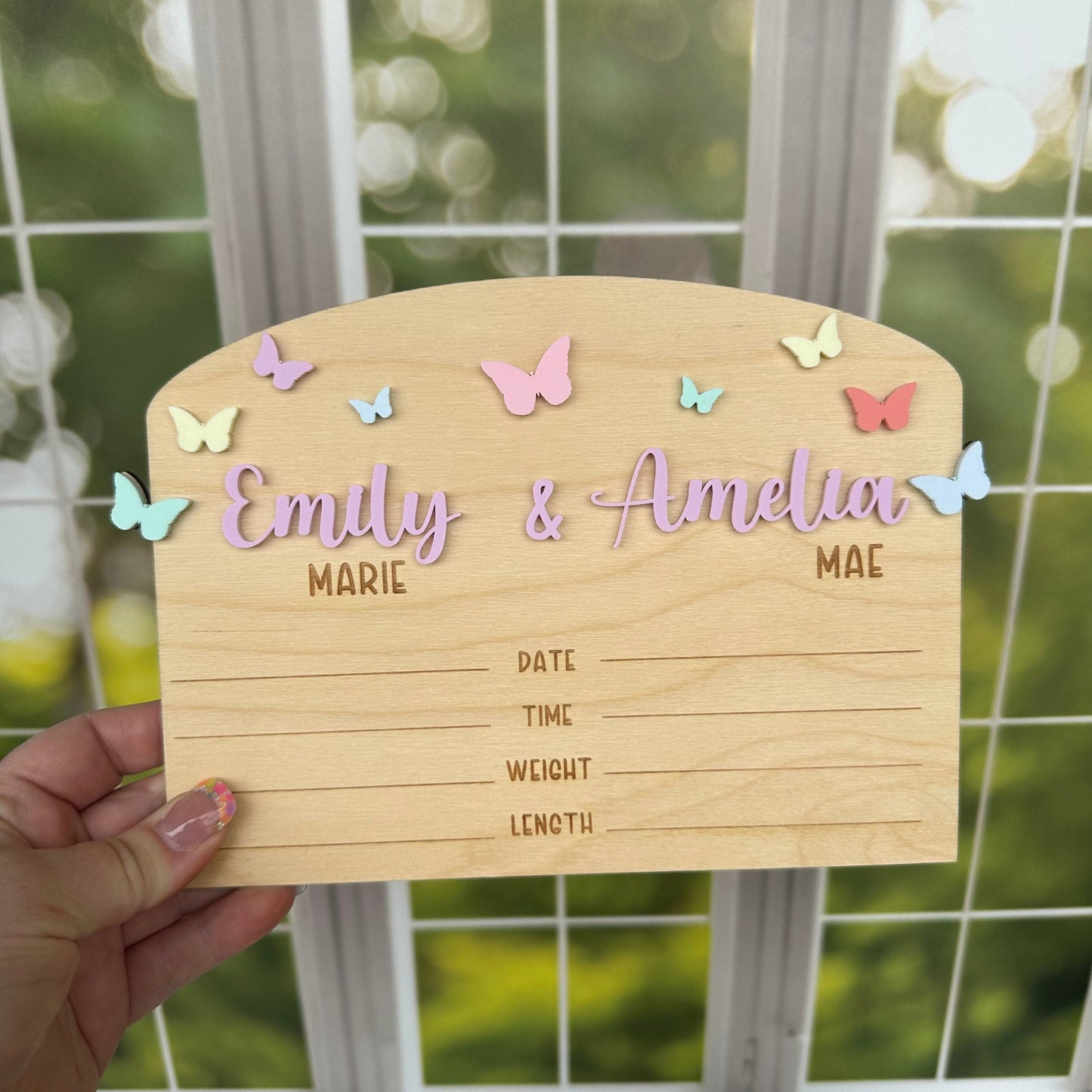 Twin Birth Announcement Sign: Wood Newborn Stats Keepsake