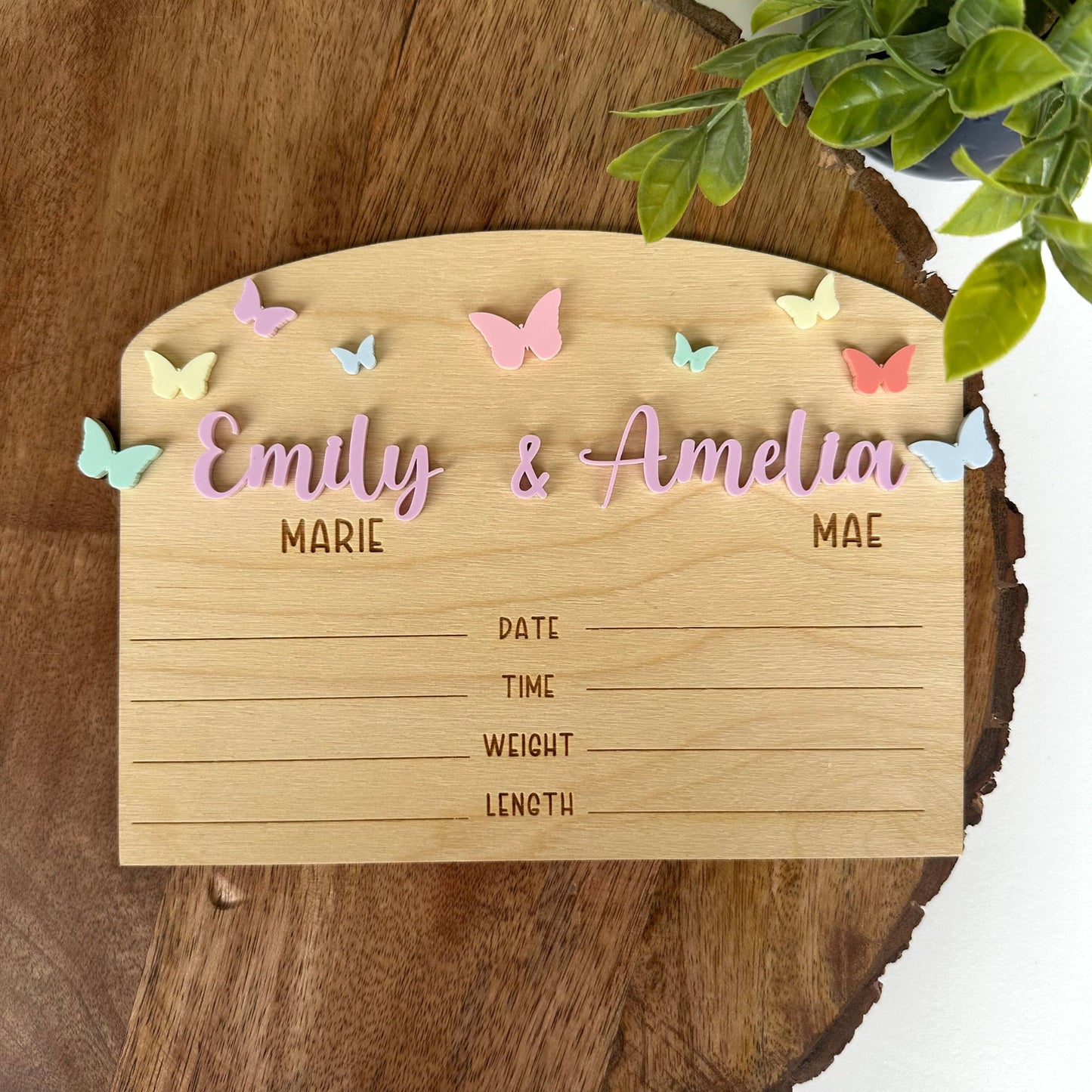 Twin Birth Announcement Sign: Wood Newborn Stats Keepsake