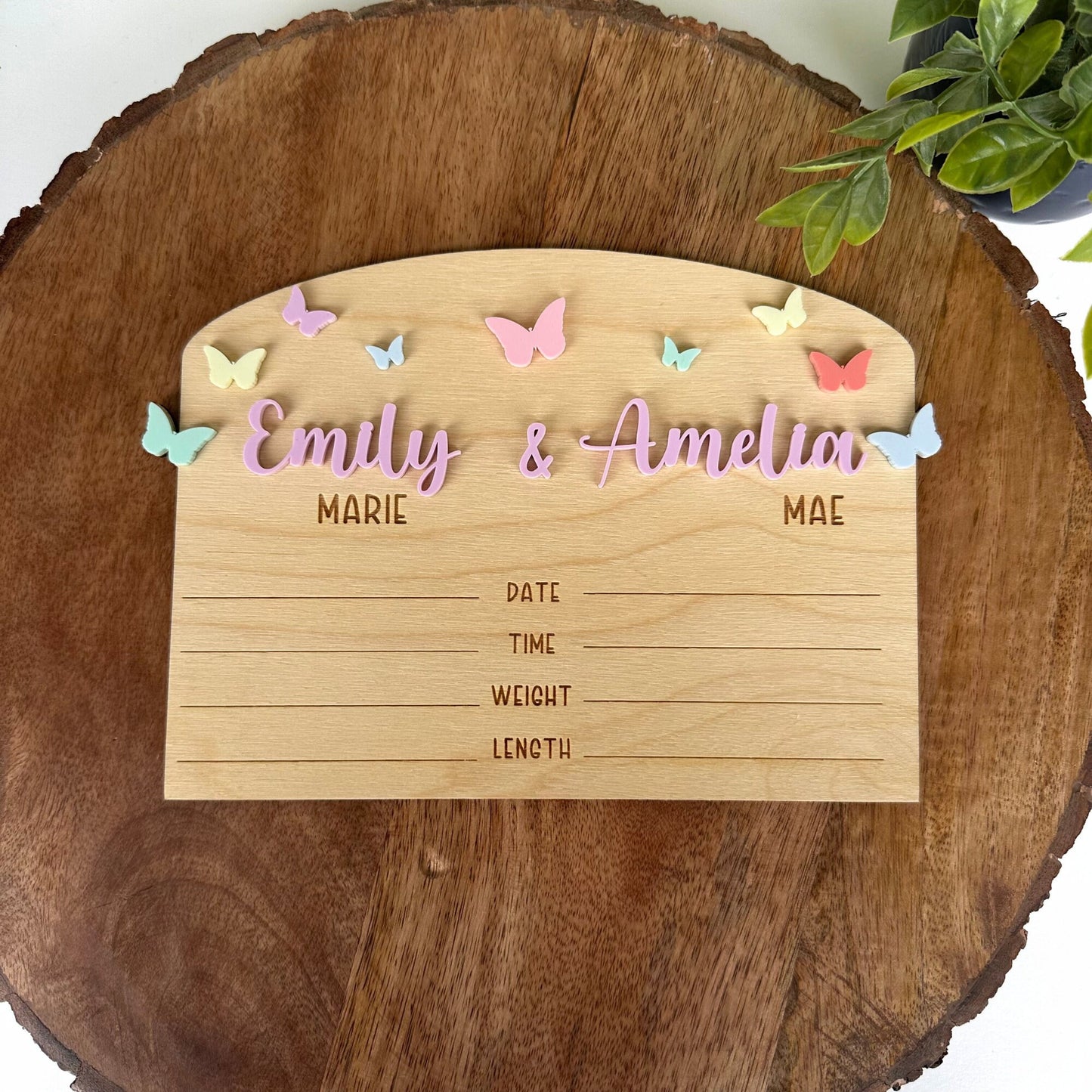 Twin Birth Announcement Sign: Wood Newborn Stats Keepsake