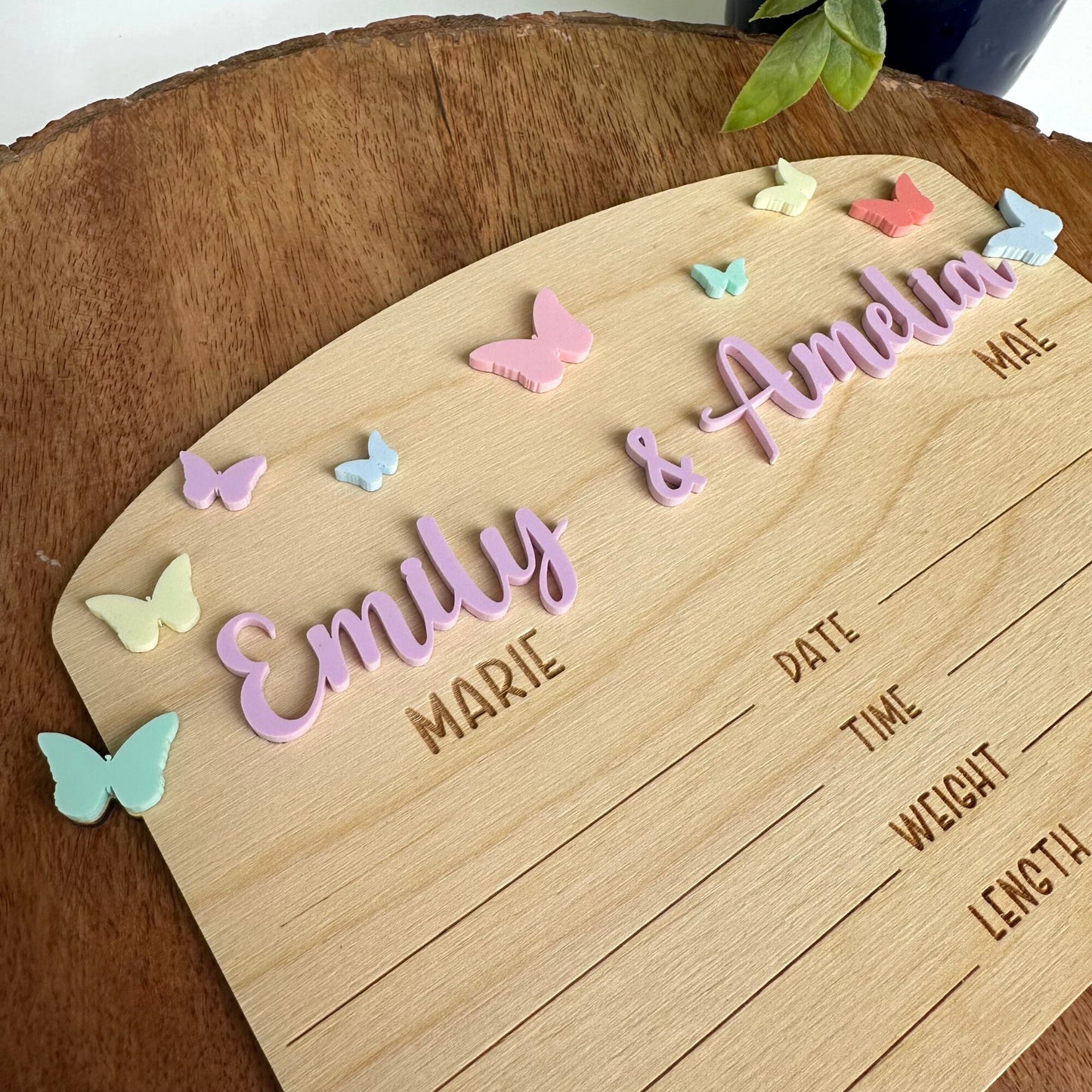 Twin Birth Announcement Sign: Wood Newborn Stats Keepsake