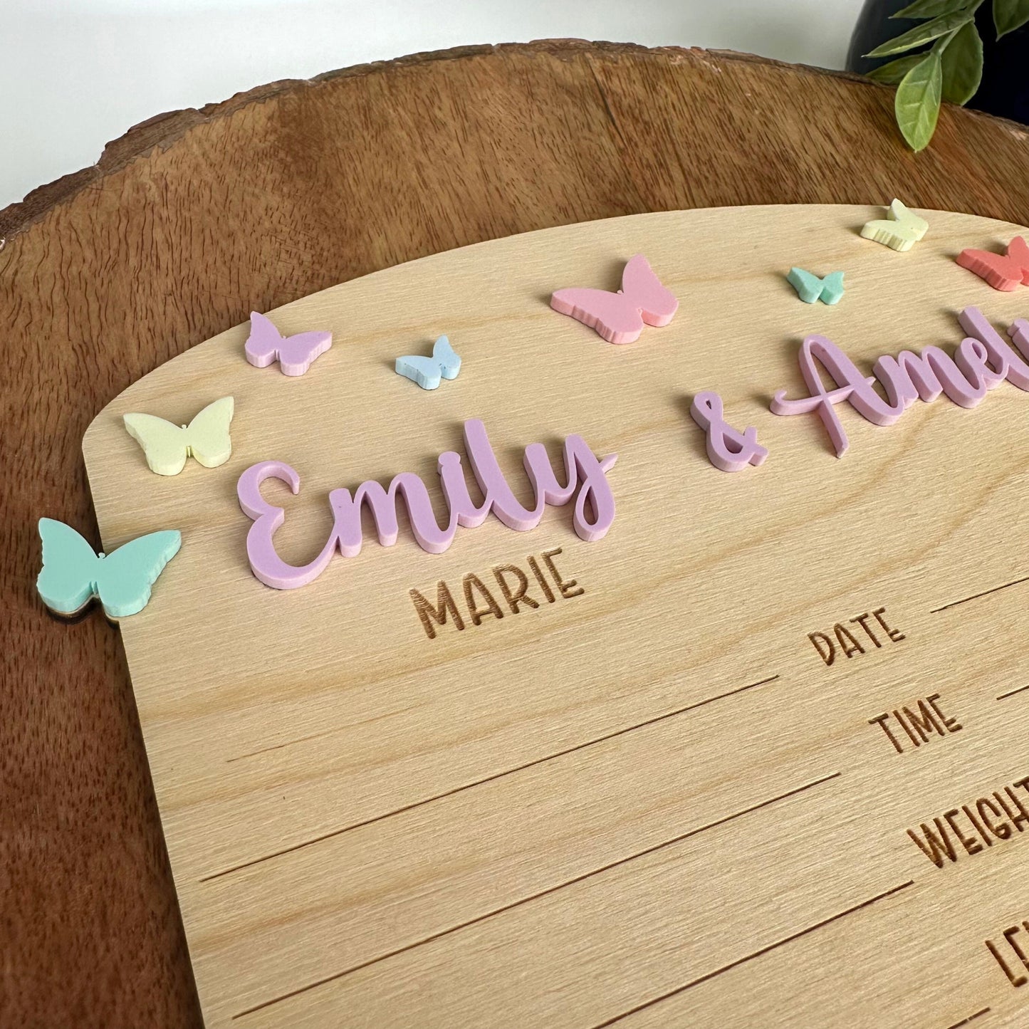 Twin Birth Announcement Sign: Wood Newborn Stats Keepsake