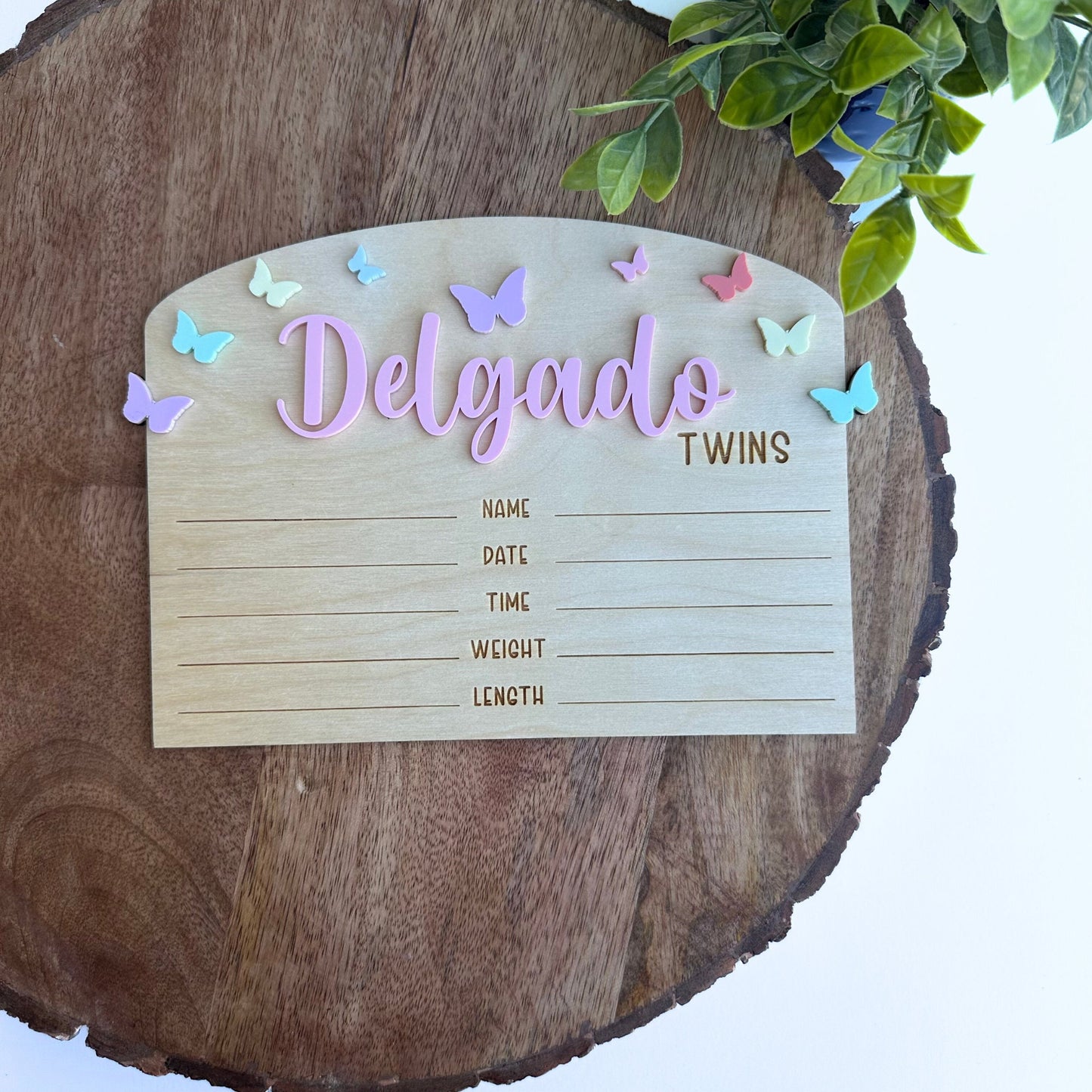 Twin Birth Announcement Sign: Wood Newborn Stats Keepsake
