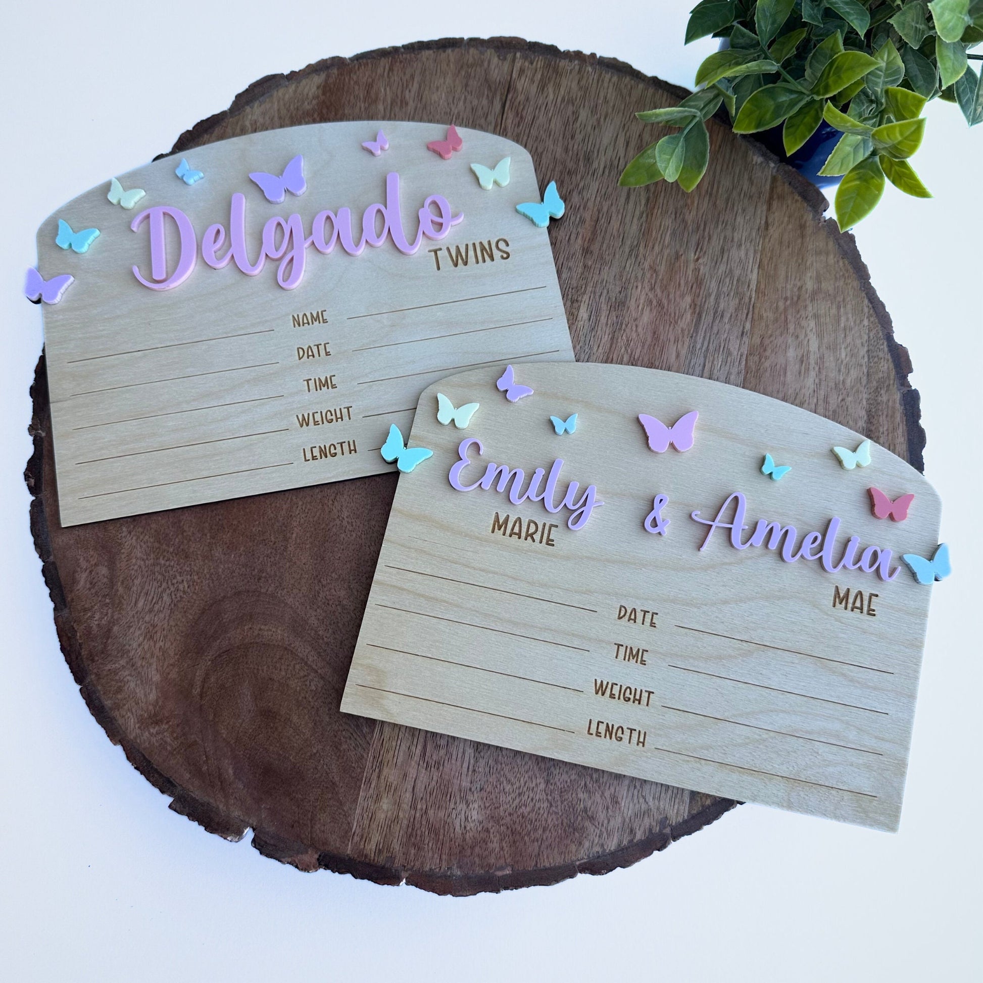 Twin Birth Announcement Sign: Wood Newborn Stats Keepsake