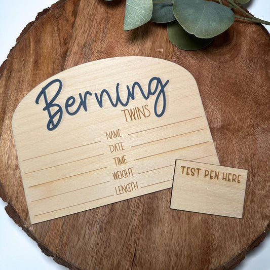 Wood & Acrylic Twin Birth Announcement Sign: Nursery Decor