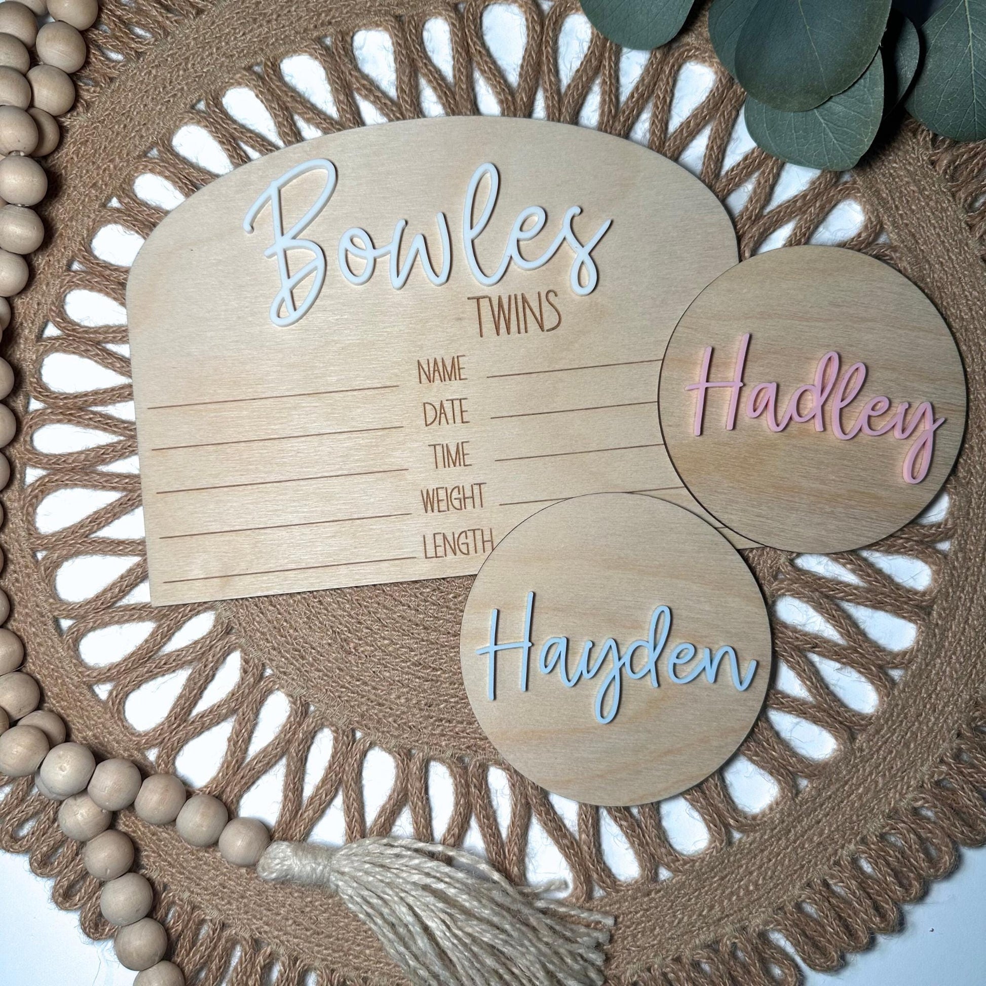 Wood & Acrylic Twin Birth Announcement Sign: Nursery Decor