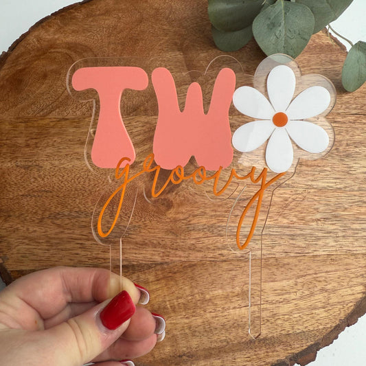 Two Groovy Cake Topper: Acrylic Second Birthday Decor