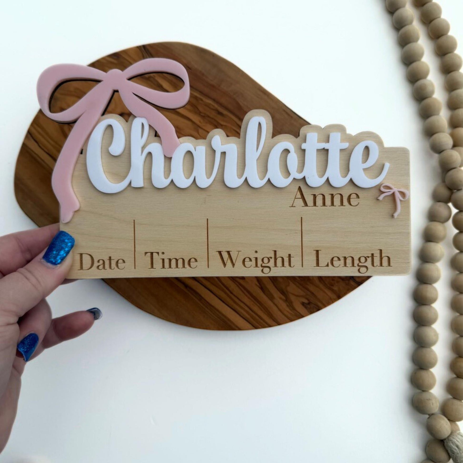 Personalized Baby Birth Stats Sign: 3D Acrylic Name, Wood Keepsake