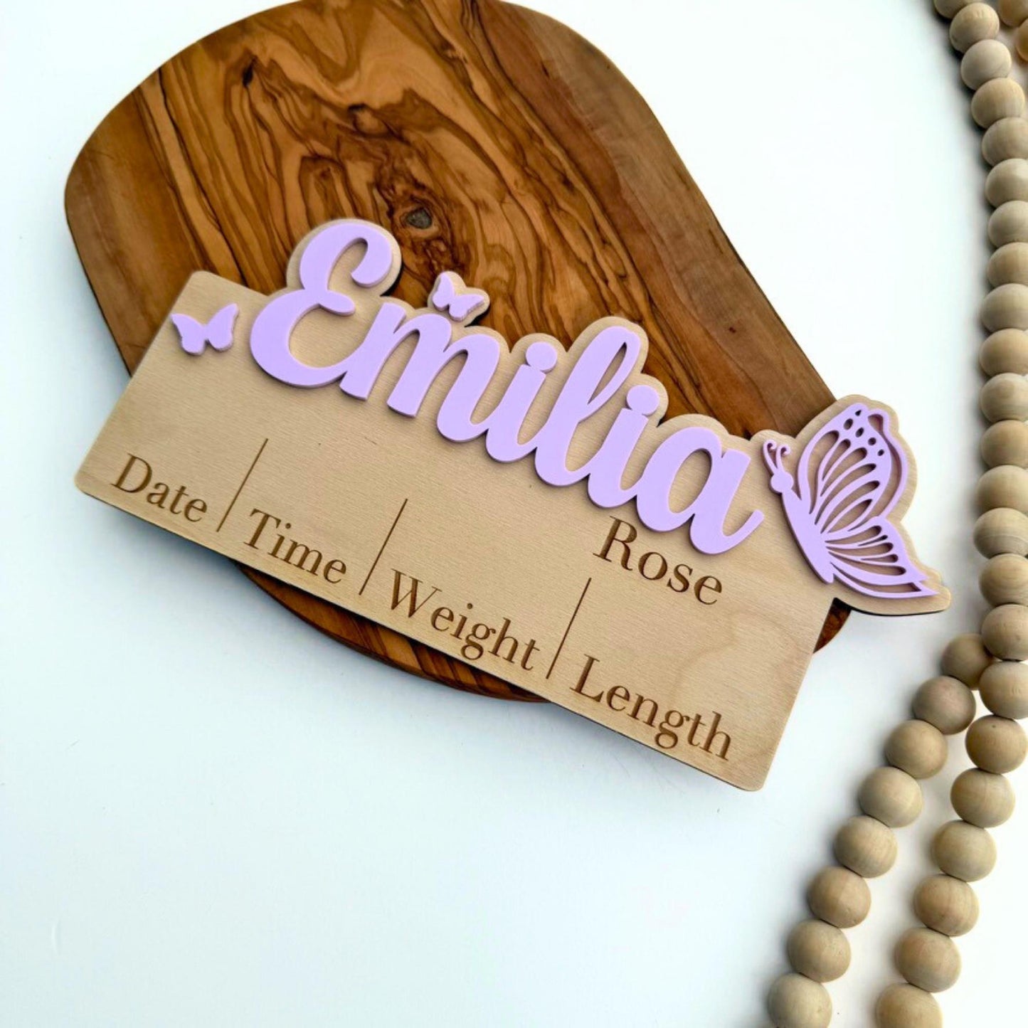 Personalized Butterfly Birth Announcement Sign: Wooden Plaque for Baby Birth Stats