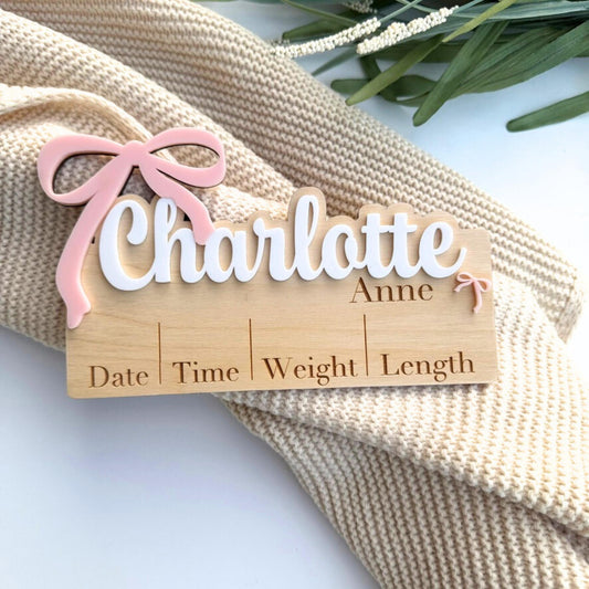 Personalized Baby Birth Stats Sign: 3D Acrylic Name, Wood Keepsake