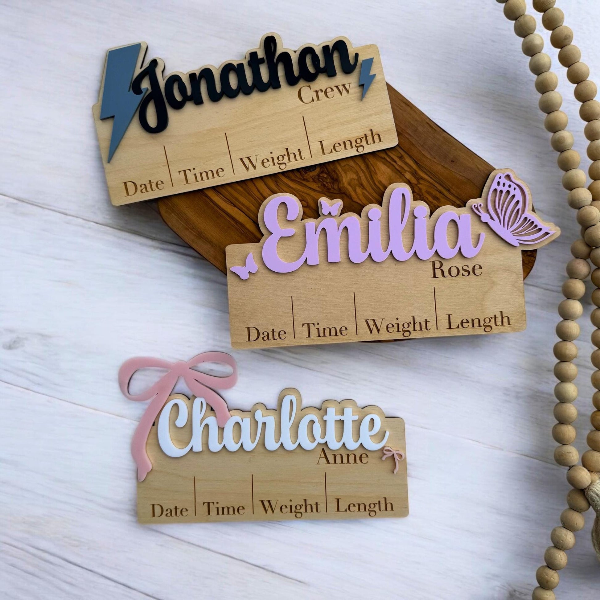 Personalized Baby Birth Stats Sign: 3D Acrylic Name, Wood Keepsake