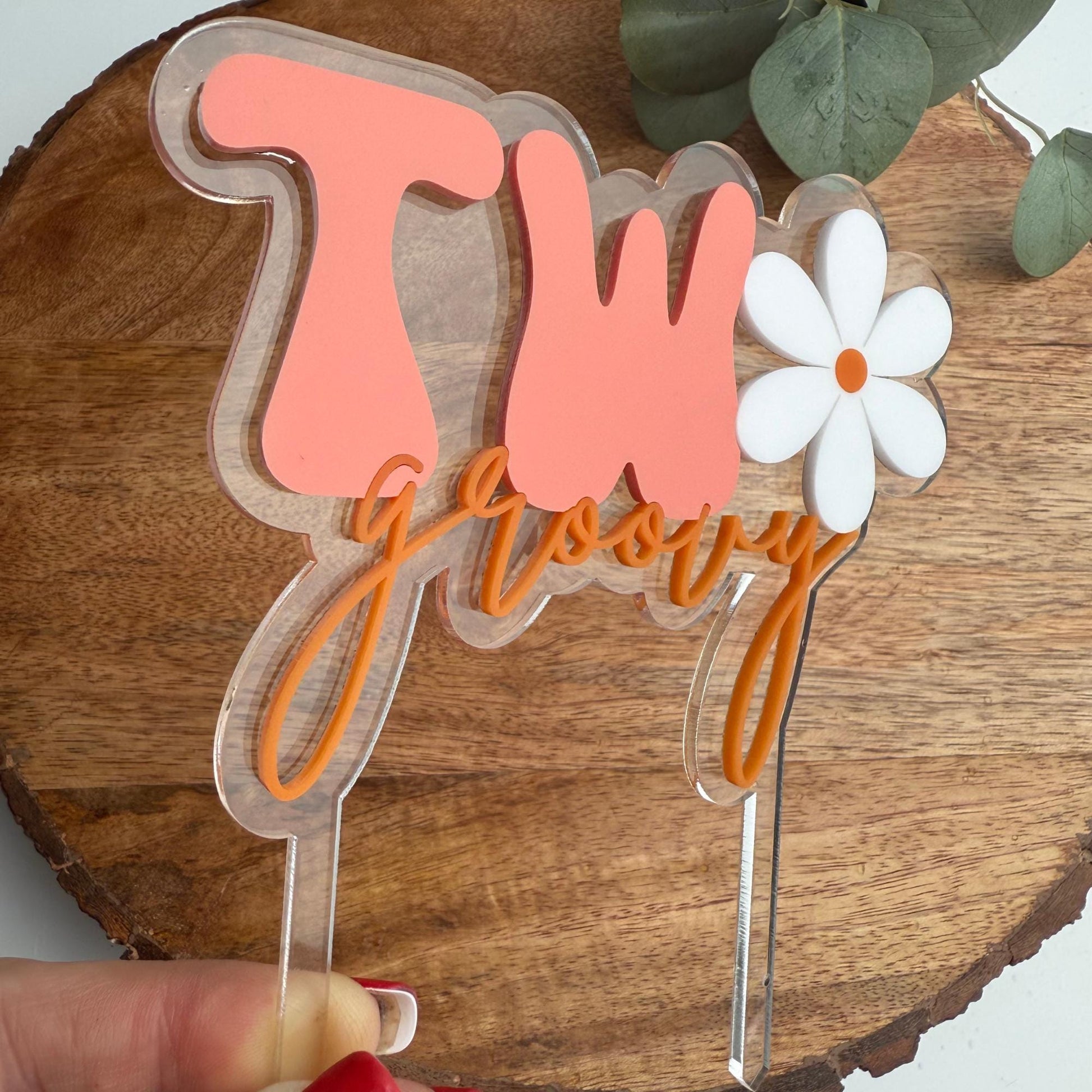 Two Groovy Cake Topper: Acrylic Second Birthday Decor
