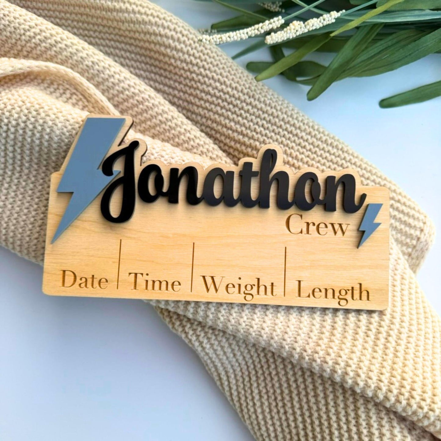 Personalized Baby Birth Stats Sign: 3D Acrylic Name, Wood Keepsake