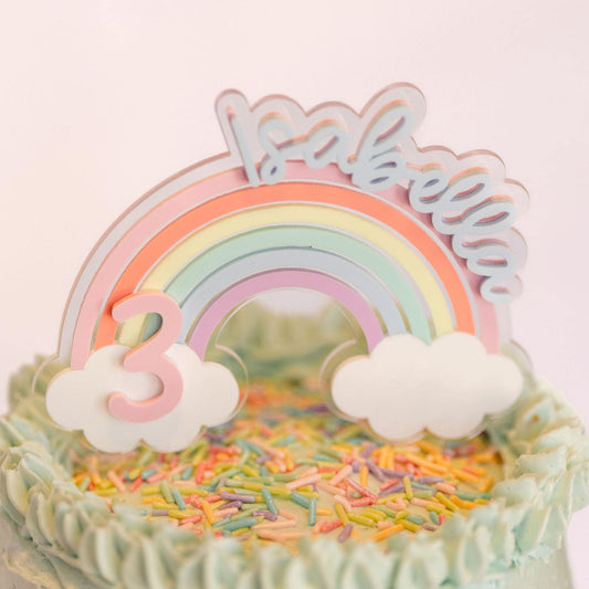 Personalized Pastel Rainbow Cake Topper for Birthdays, Baby Showers & Kids Parties - Custom Name Decor