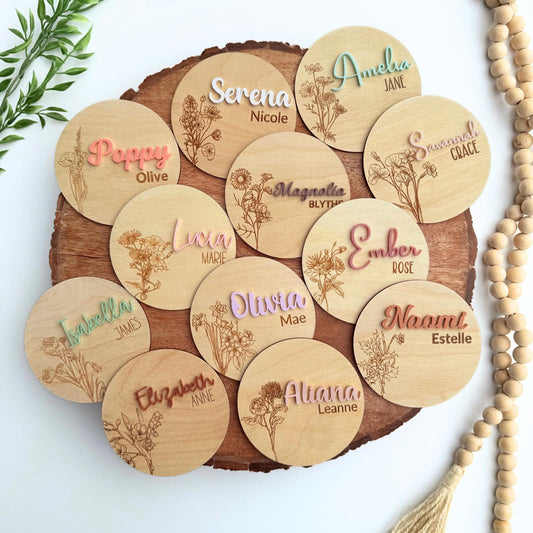 Personalized Birth Flower Baby Name Sign: Newborn Photo Prop, Nursery Decor