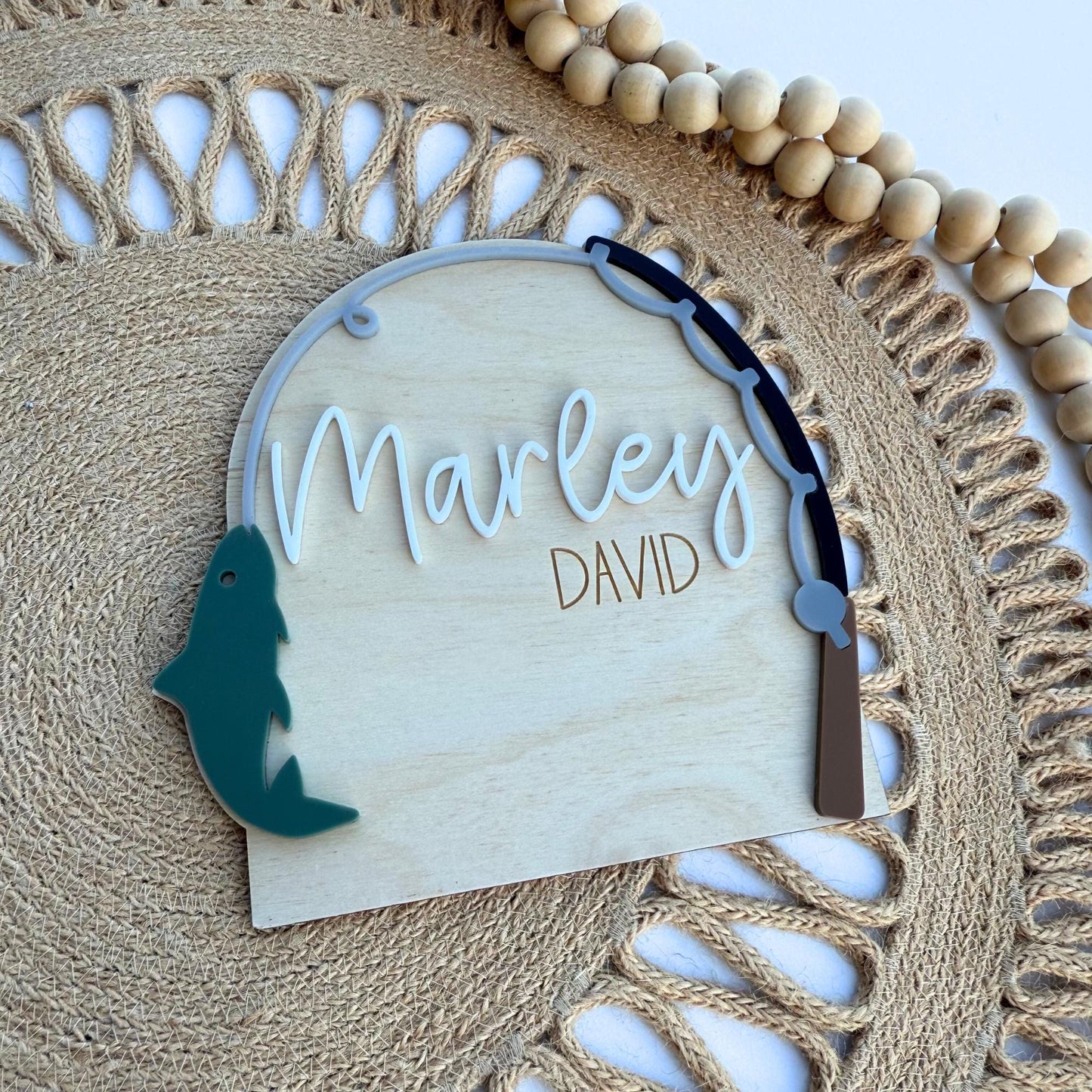 Fishing Baby Name Announcement, Fish Themed Shower Gift for Boy, Birth Stats Sign