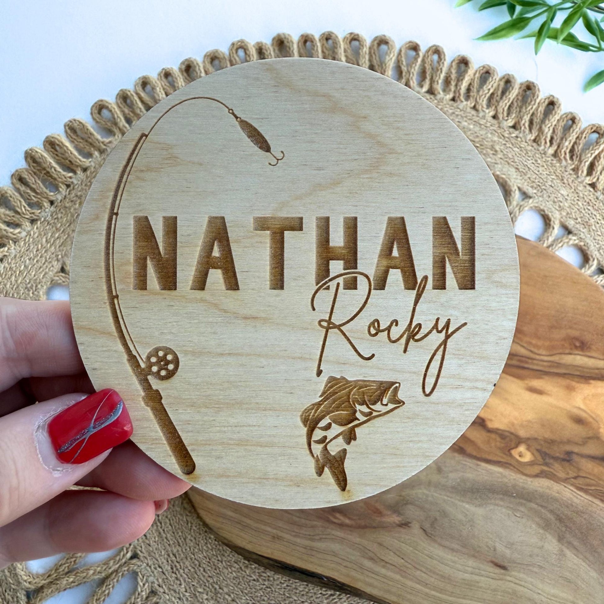 Engraved Wooden Fishing Baby Name Sign: Nursery Decor, Photo Prop