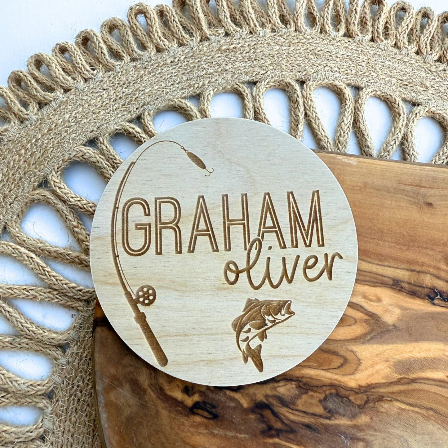 Engraved Wooden Fishing Baby Name Sign: Nursery Decor, Photo Prop