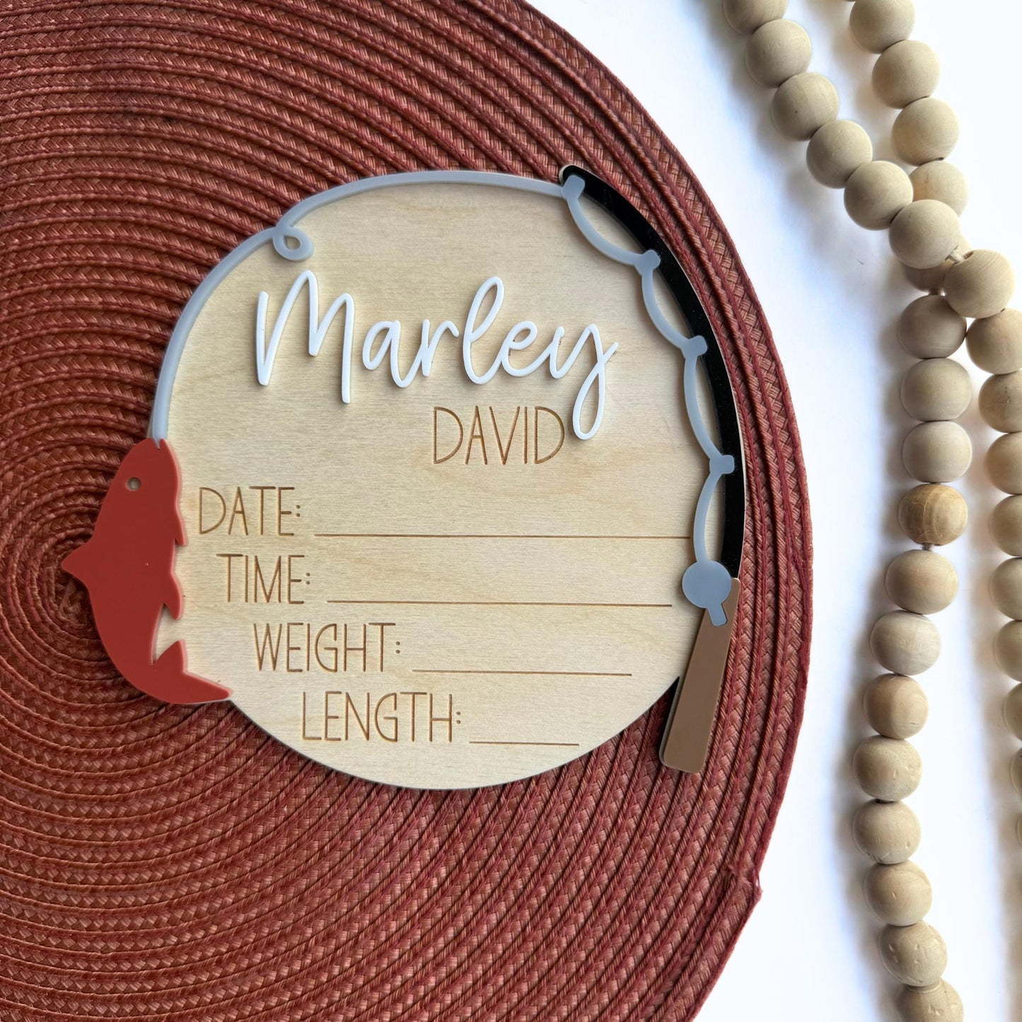 Fishing Baby Name Announcement, Fish Themed Shower Gift for Boy, Birth Stats Sign