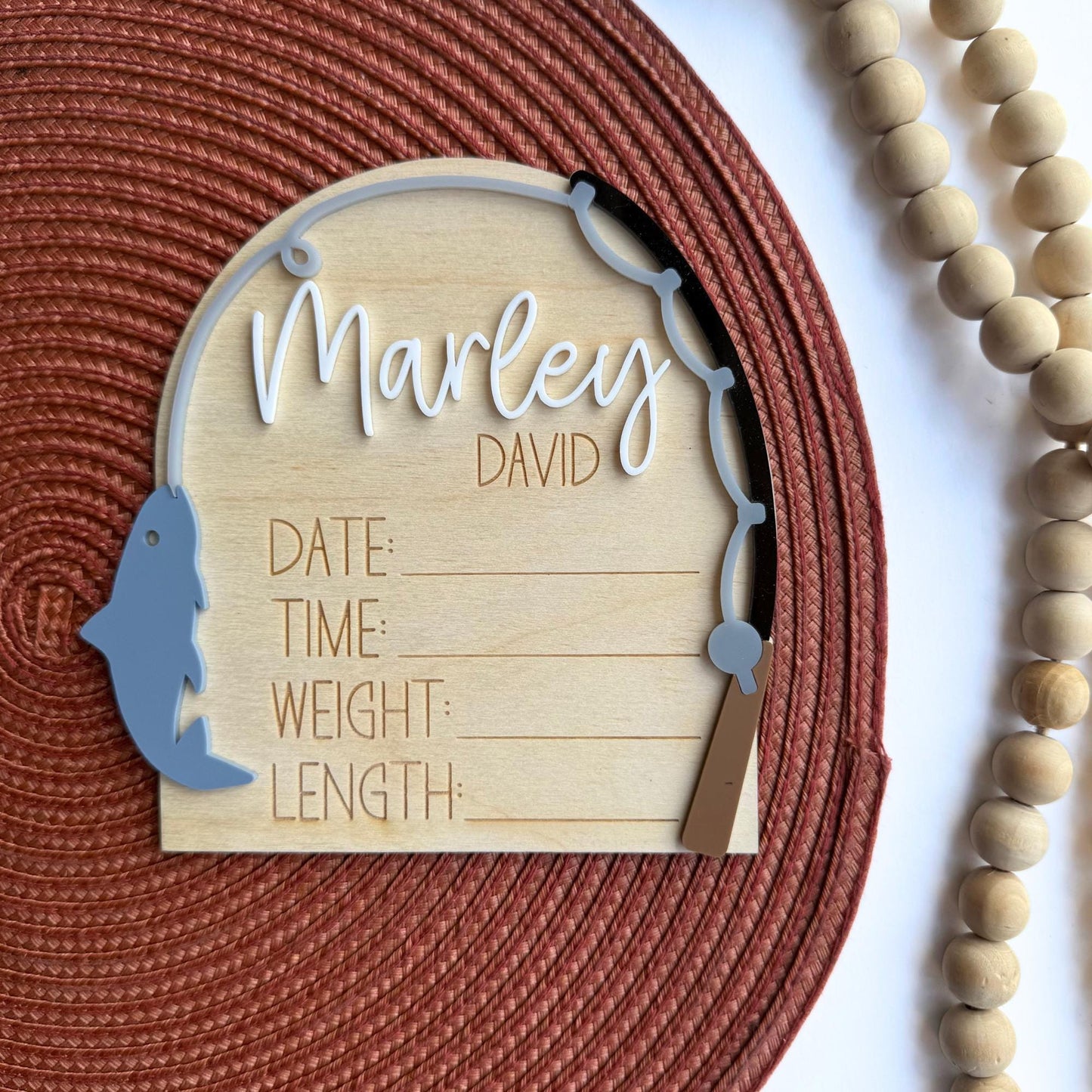 Fishing Baby Name Announcement, Fish Themed Shower Gift for Boy, Birth Stats Sign