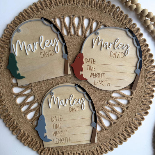 Customizable Fishing-Themed Birth Stats Sign for Baby Boy - Unique Shower Gift & Nursery Decor
