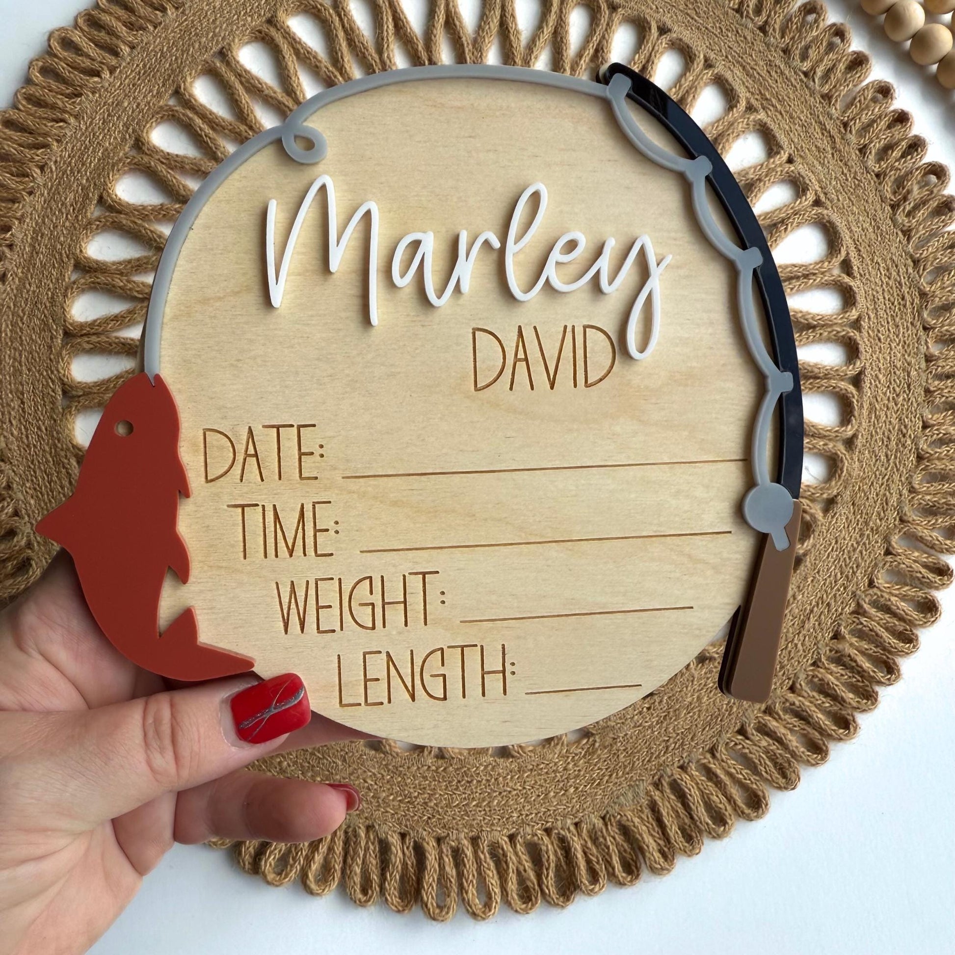 Fishing Baby Name Announcement, Fish Themed Shower Gift for Boy, Birth Stats Sign