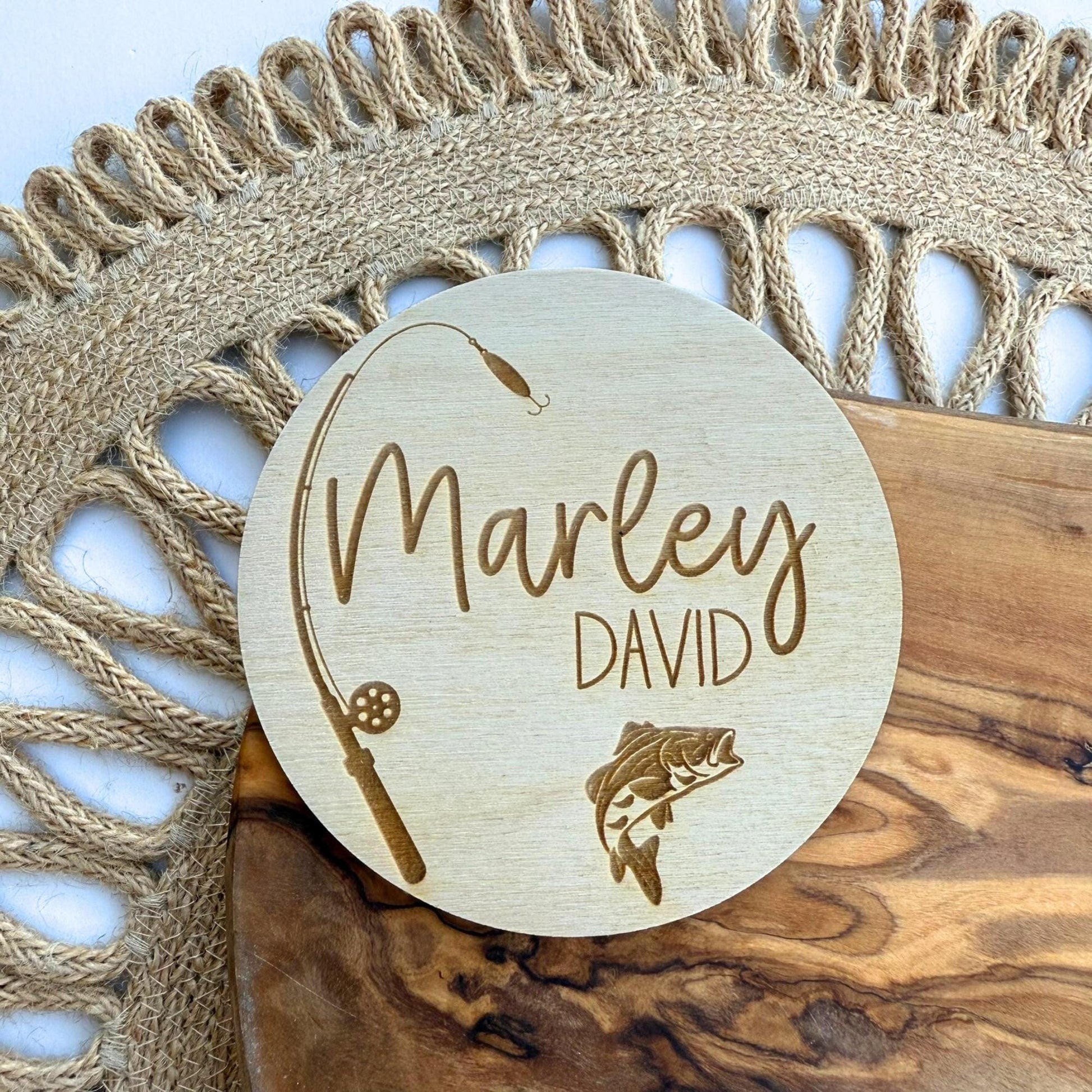 Engraved Wooden Fishing Baby Name Sign: Nursery Decor, Photo Prop