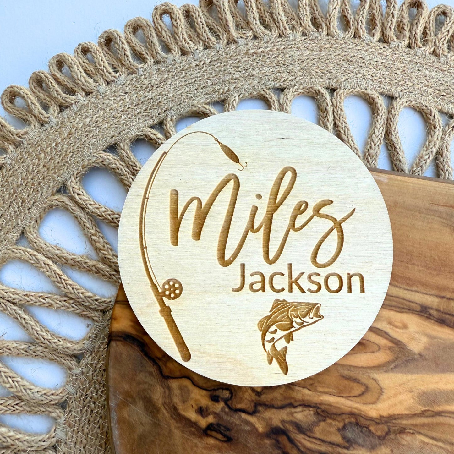 Engraved Wooden Fishing Baby Name Sign: Nursery Decor, Photo Prop