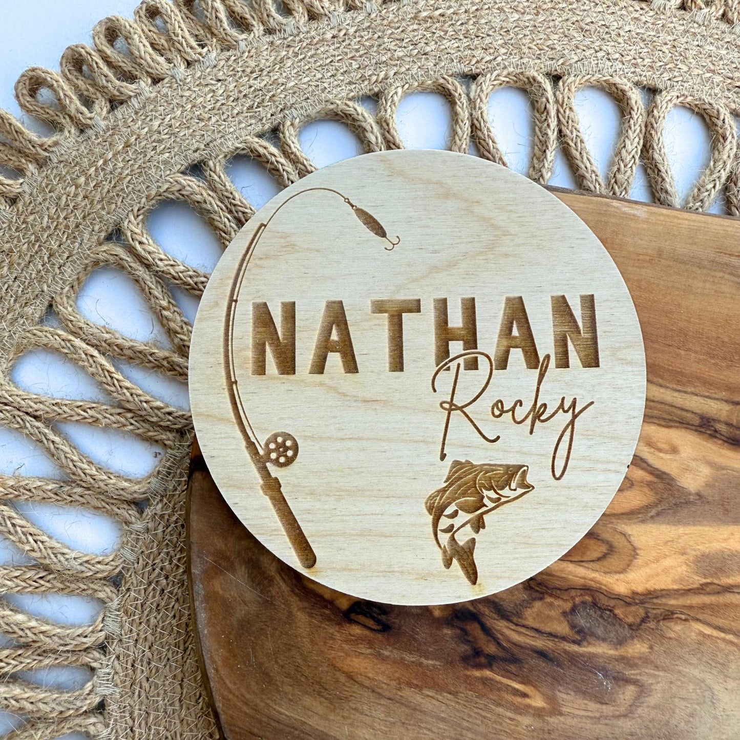 Engraved Wooden Fishing Baby Name Sign: Nursery Decor, Photo Prop