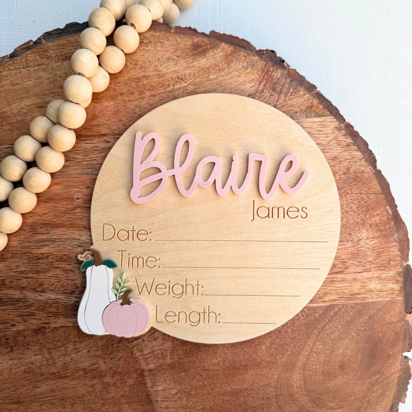 Custom Fall Baby Announcement Sign: Pumpkin-Themed Keepsake for Autumn Newborn Stats