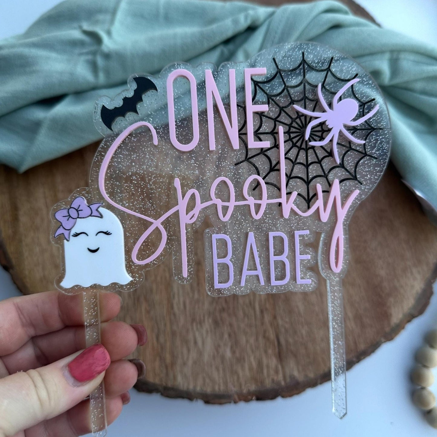 Four Ever Spooky, Acrylic Cake Topper, Pastel Halloween Birthday Decor