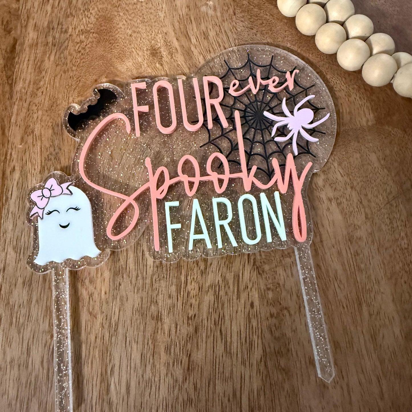 Four Ever Spooky, Acrylic Cake Topper, Pastel Halloween Birthday Decor