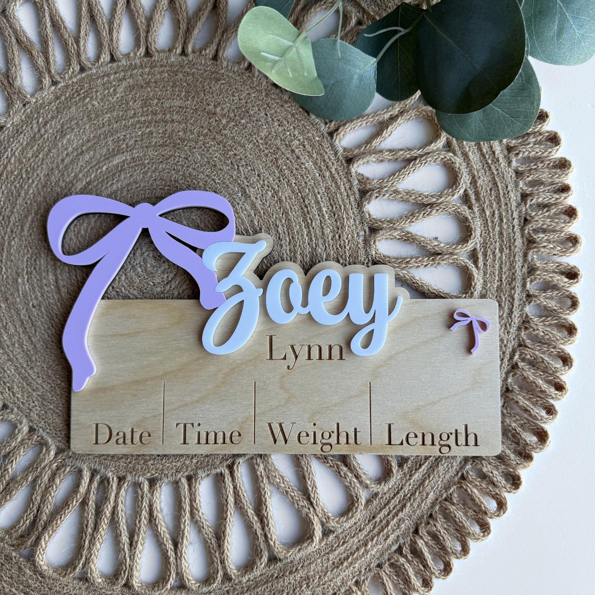 Personalized Baby Birth Stats Sign: 3D Acrylic Name, Wood Keepsake